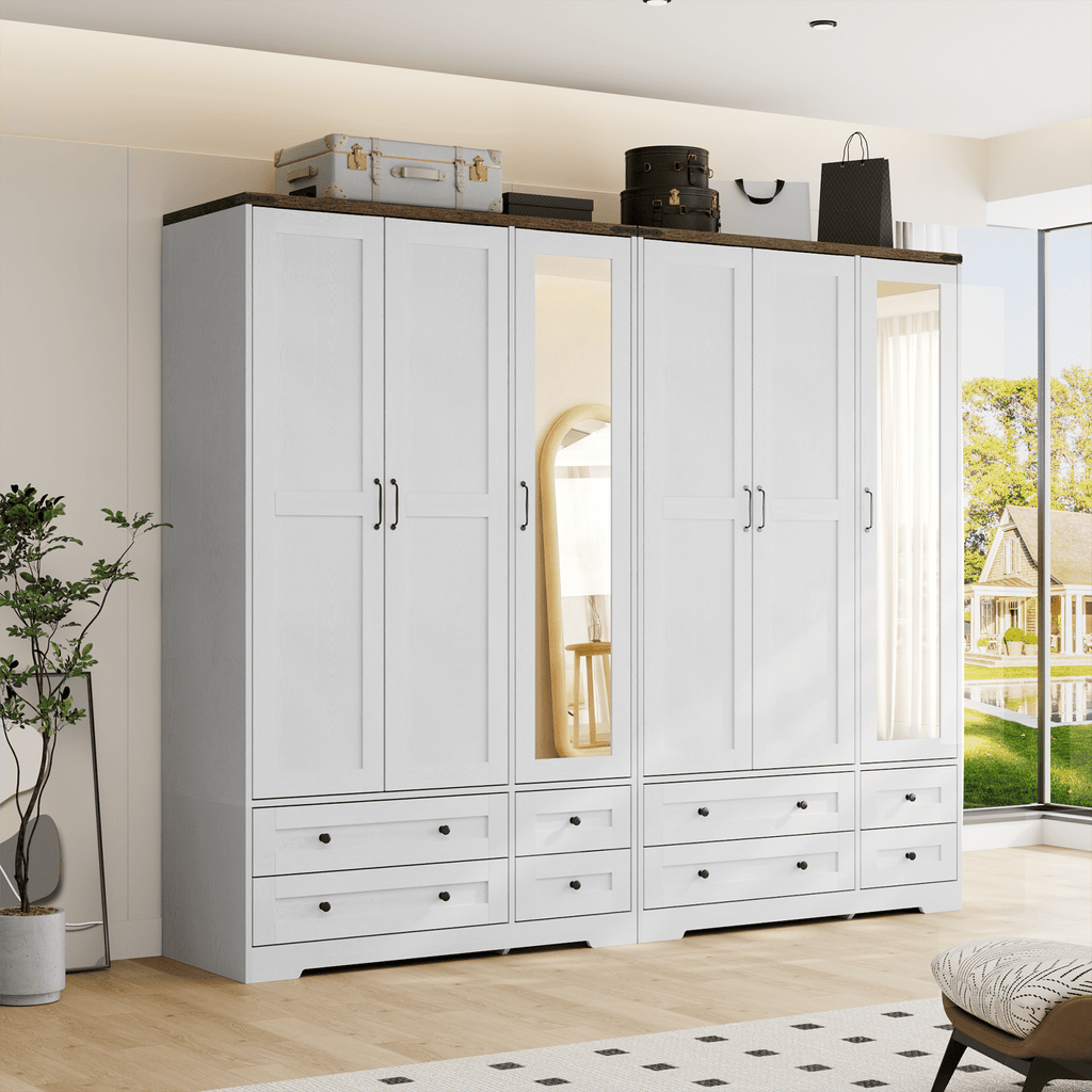 Brafabhome 71H Armoire Wardrobe Closet with 2 Drawers, Farmhouse 2 Doors Armoire Cabinet with Hanging Rod, Modern Freestanding Wardrobe Clothes Cabinet for Bedroom | Gray