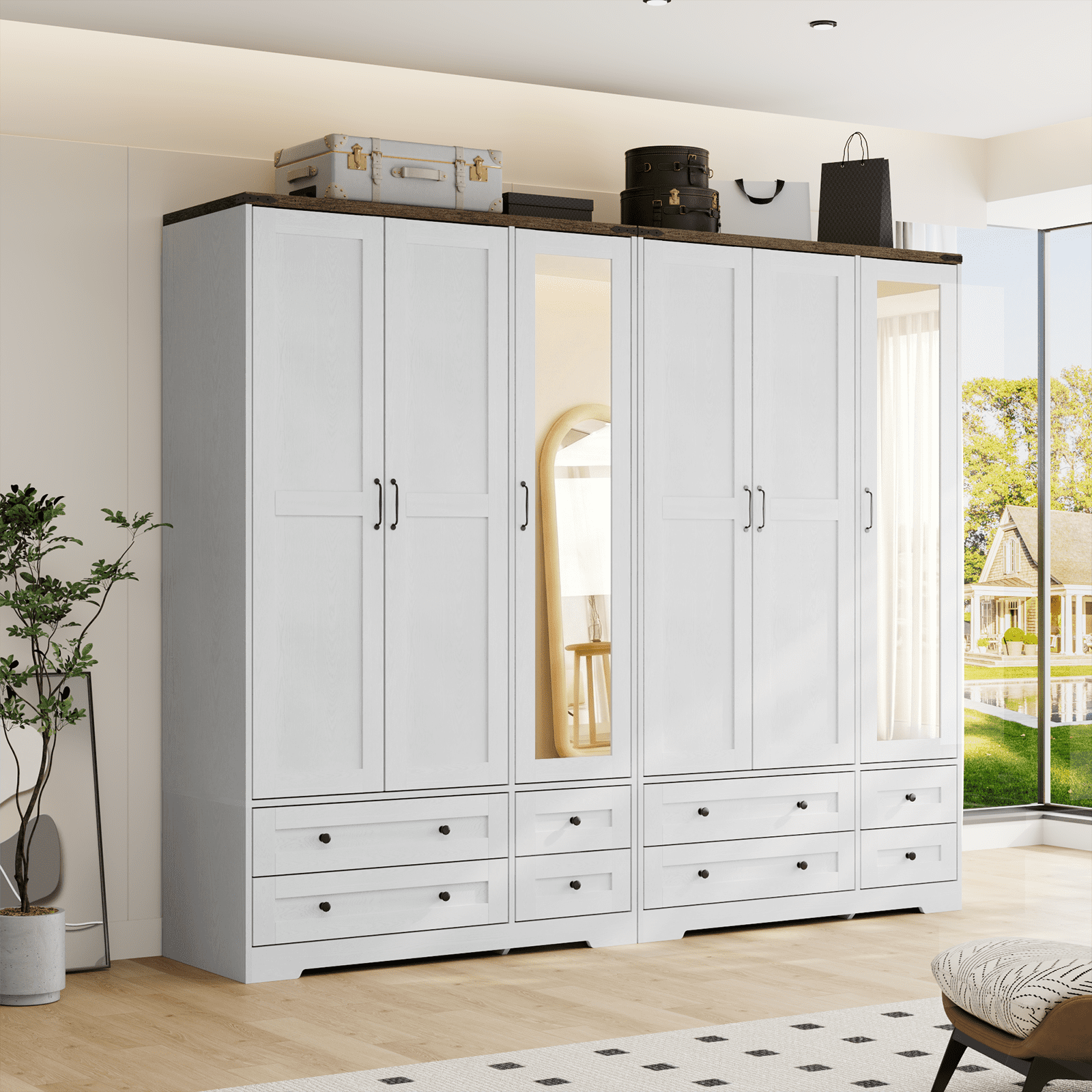 Brafabhome 71H Armoire Wardrobe Closet with 2 Drawers, Farmhouse 2 Doors Armoire Cabinet with Hanging Rod, Modern Freestanding Wardrobe Clothes Cabinet for Bedroom | Gray