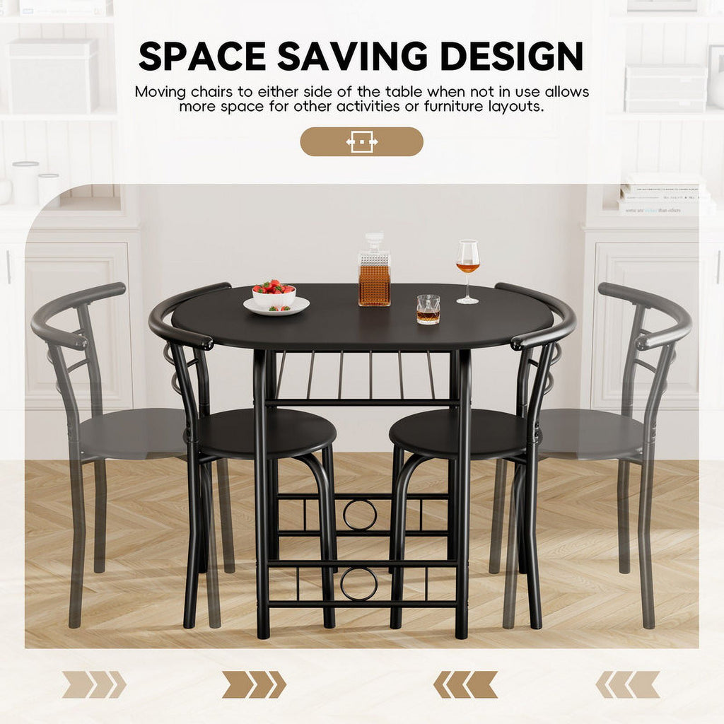 Homall 3 Piece Wood and Metal Dining Table Set, Small Dining Table for 2, Modern Dining Set for Living Room, Dining Room, Kitchen, Black