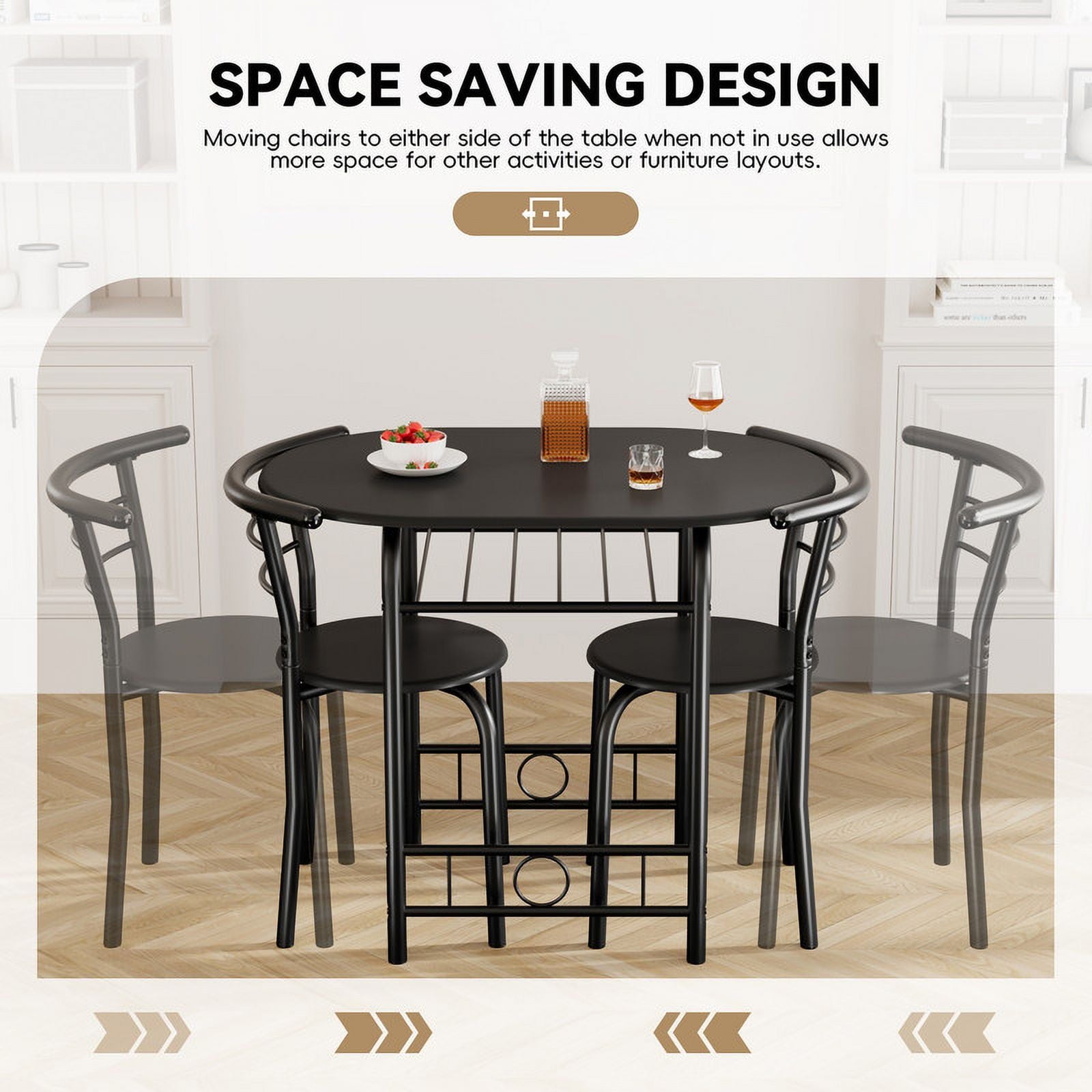 Homall 3 Piece Wood and Metal Dining Table Set, Small Dining Table for 2, Modern Dining Set for Living Room, Dining Room, Kitchen, Black
