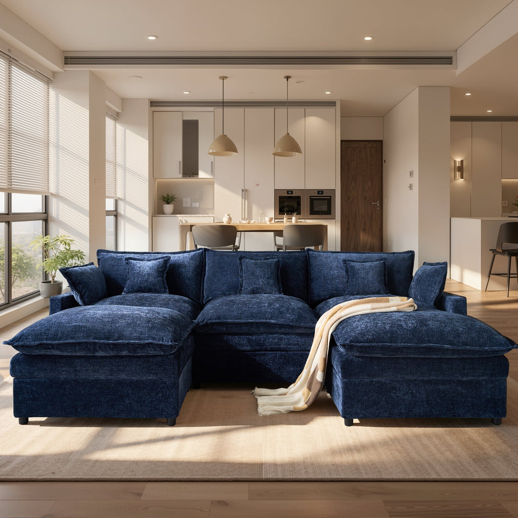 Ovios 108 Modular Sectional Sofa U-Shaped Cloud Couch with 2 Ottomans, Comfy Living Room Furniture, Chenille, Gray