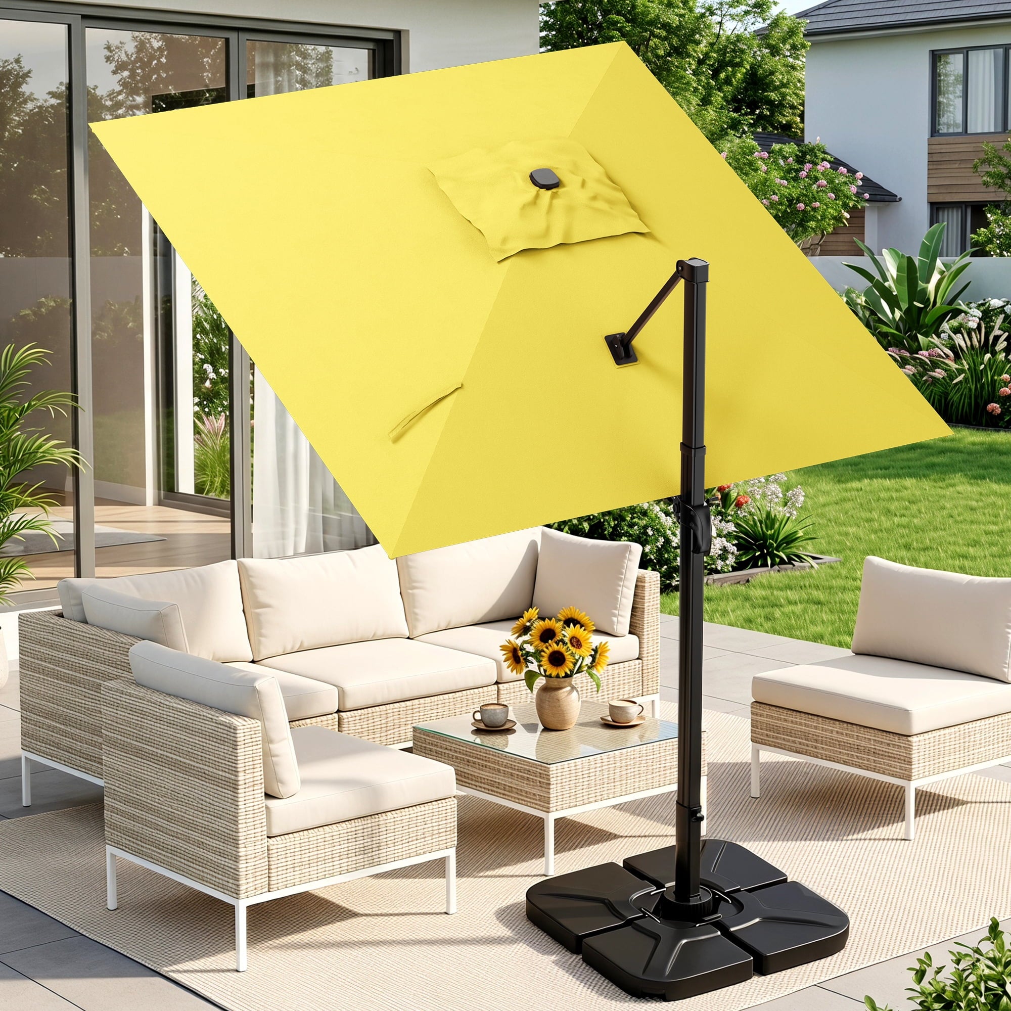 Easthome 10 × 10FT Square Cantilever Patio Umbrella, 360° Rotating Offset Umbrella with Crank, 8 ribs, Outdoor Hanging Roman Umbrella for Garden Deck Backyard, Red