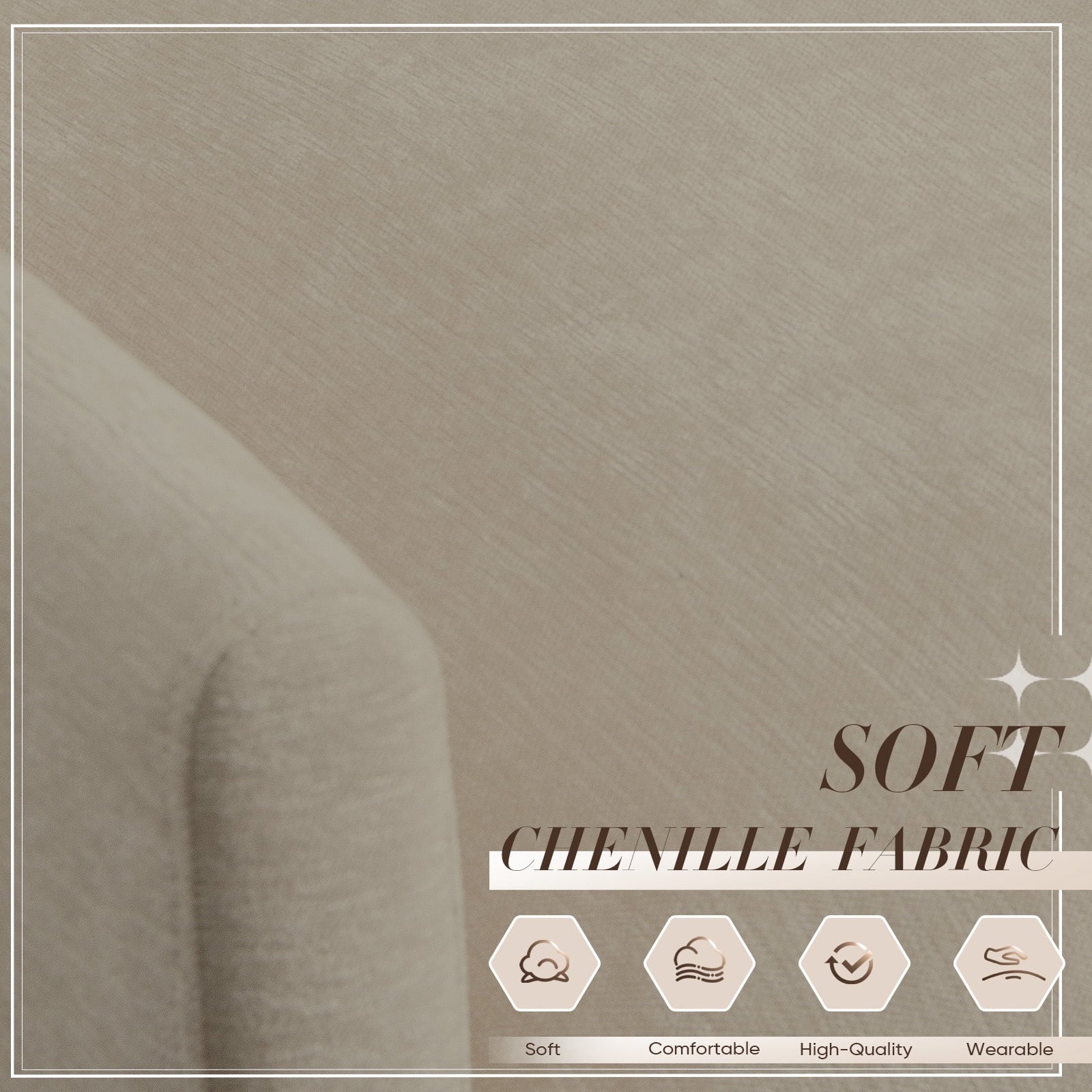 Muumblus Sectional Sofa Cloud Couch with Reversible Ottoman, L-Shaped Chenille Sofa for Living Rooms, Beige