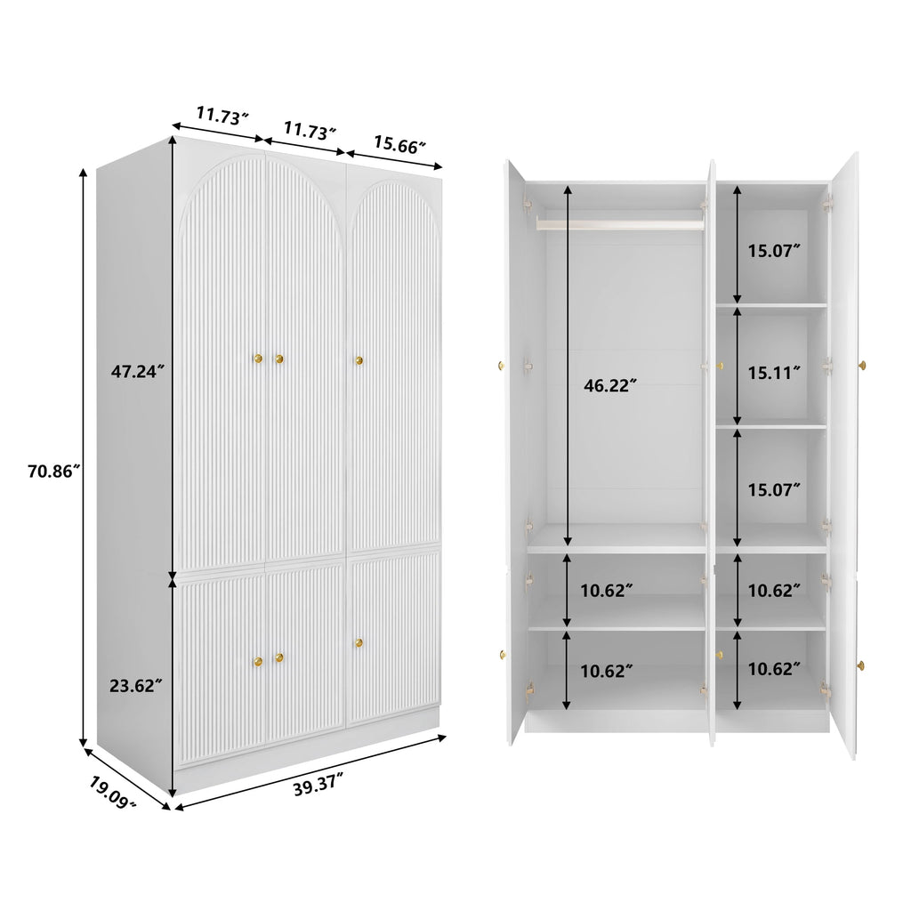 Wirrytor Freestanding Wooden Armoire Wardrobe with 2 Woven Doors and Storage Drawers, Space-Saving Closet Cabinet for Bedroom, Sturdy Mdf Board Closet with Hanging Rail