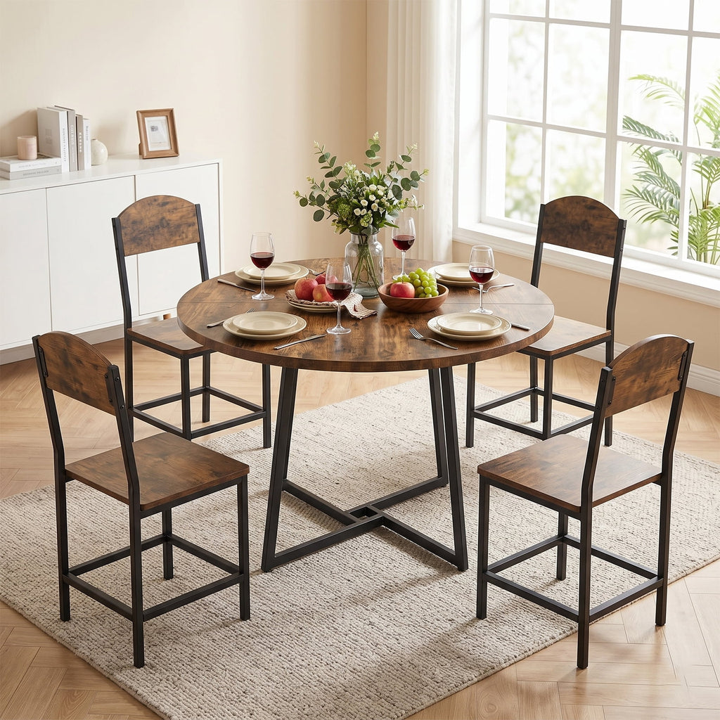 Gasee Dining Table, 43 Round Dining Table, Solid Wood Thickened Table Top Kitchen Dining Table,Dining Table for Dining Room, Home(Only Table),Rustic Brown