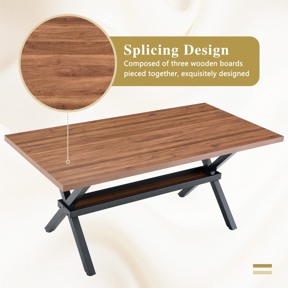 Modern 71 Wood Dining Table, Light Wood Grain MDF Top with X-Shaped Metal Legs, Seats 6-8 People, for Kitchen & Dining Room
