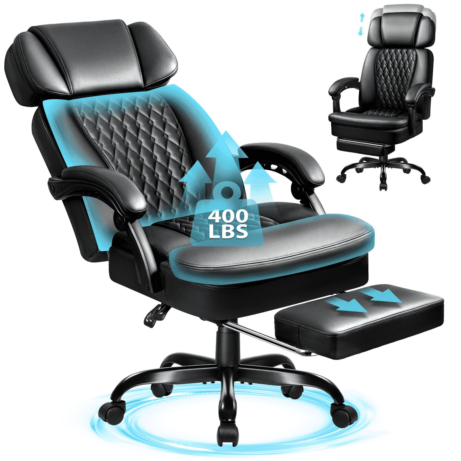 Waleaf Office Chair with Footrest,90-165°Reclining Ergonomic High Back Computer Desk Chair Lumbar Support for Home Office