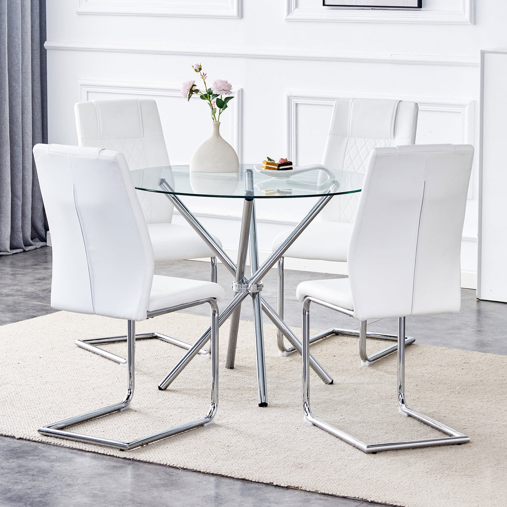 LUFTUT 36.6 Round Glass Dining Table, Modern Gold Base Kitchen Table, Small Space Bistro Table, Clear Tempered Glass Top for Apartmen