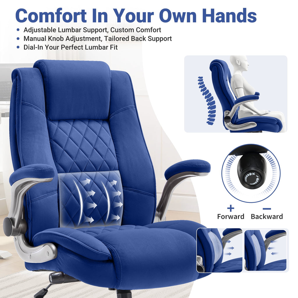 Ergonomic Home Office Chair with Locking Wheels, High-back Desk Chair with Thick Padded Flip-up Armrest, Comfy Executive Chair with Adjustable Lumbar Support for Home & Office & Work