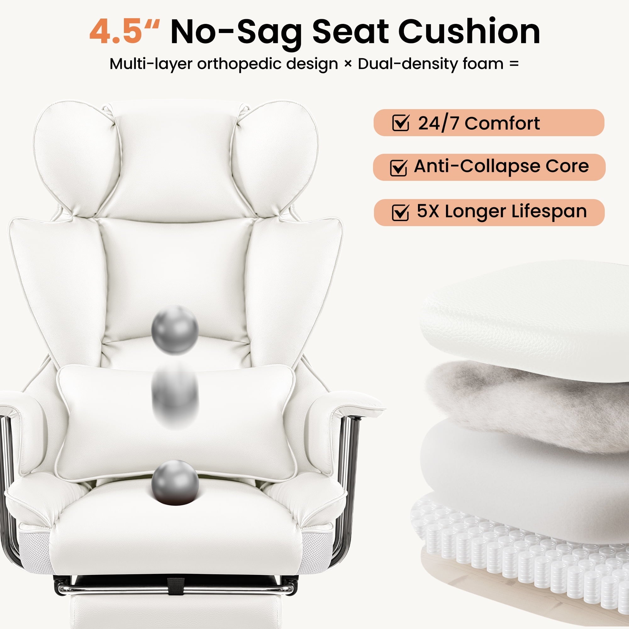 Primy High Back Office Chair, Big and Tall PU Leather Executive Chair with Footrest – Ergonomic Reclining Computer Desk Chair, High-Density Foam, Heavy Duty Swivel Rolling Chair, Black