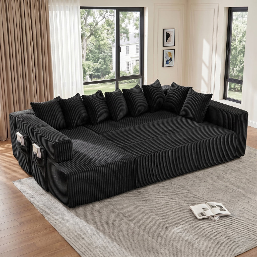 SOULART 138.5 U Shaped Sectional Couch,Gray Cloud Boneless Sofa For Living Room,Plush Corduroy Couches With Deep Seat Chaise Lounge,No Assembly Required