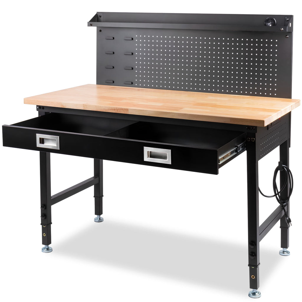 MUWOOD Multifunctional Workbench 60x22 with Pegboard Worktable w/ Power Outlets, LED, Work Bench For Garage max. 1500W Heavy Duty Workbench 2000lbs Weight Capacity