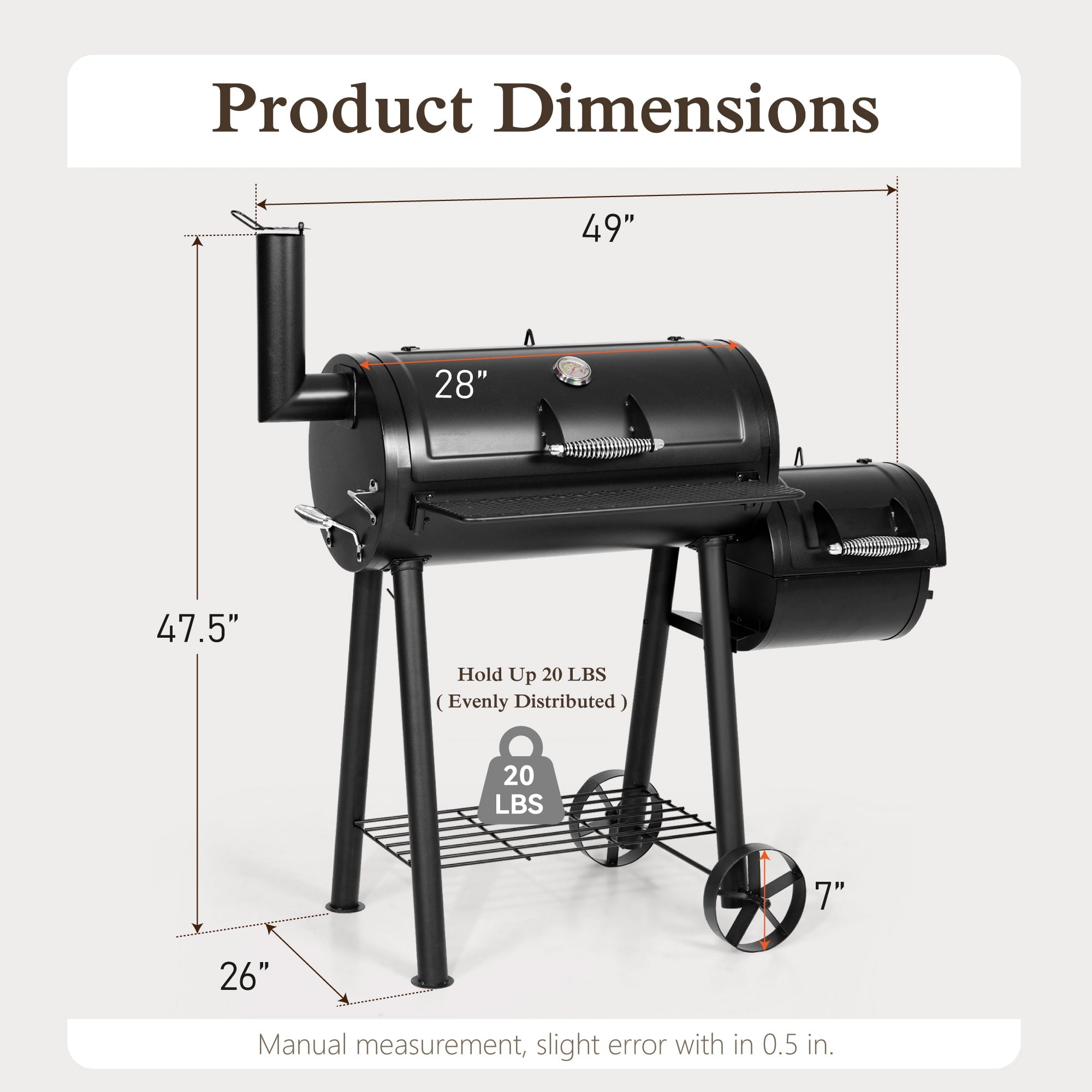 Alpha Joy Steel BBQ Charcoal Grill with Offset Smoker in Black