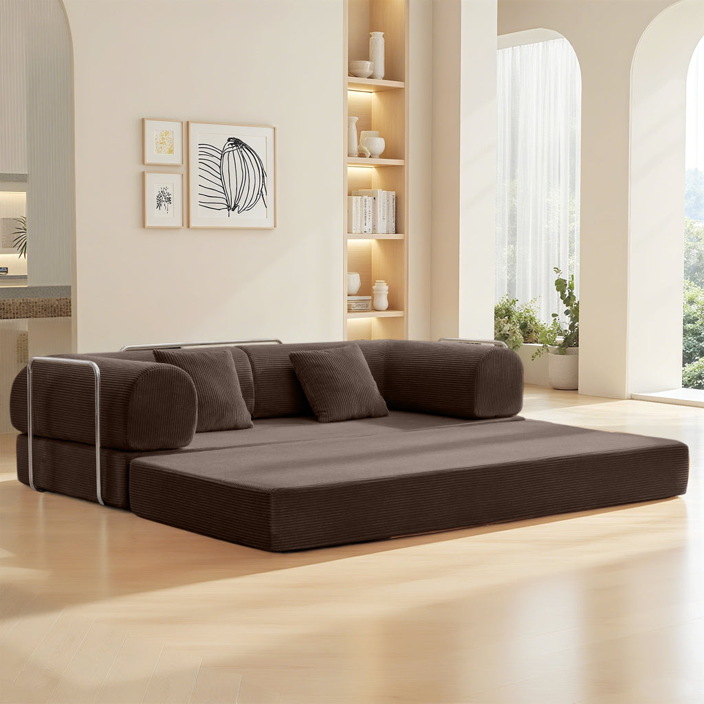 COOLHUT 63 W Combination Sofa, High Rebound Density Foam Sofa Couch, Two Forms Floor Couch Three Seats Sofa Bed for Living Room, Bedroom, Green