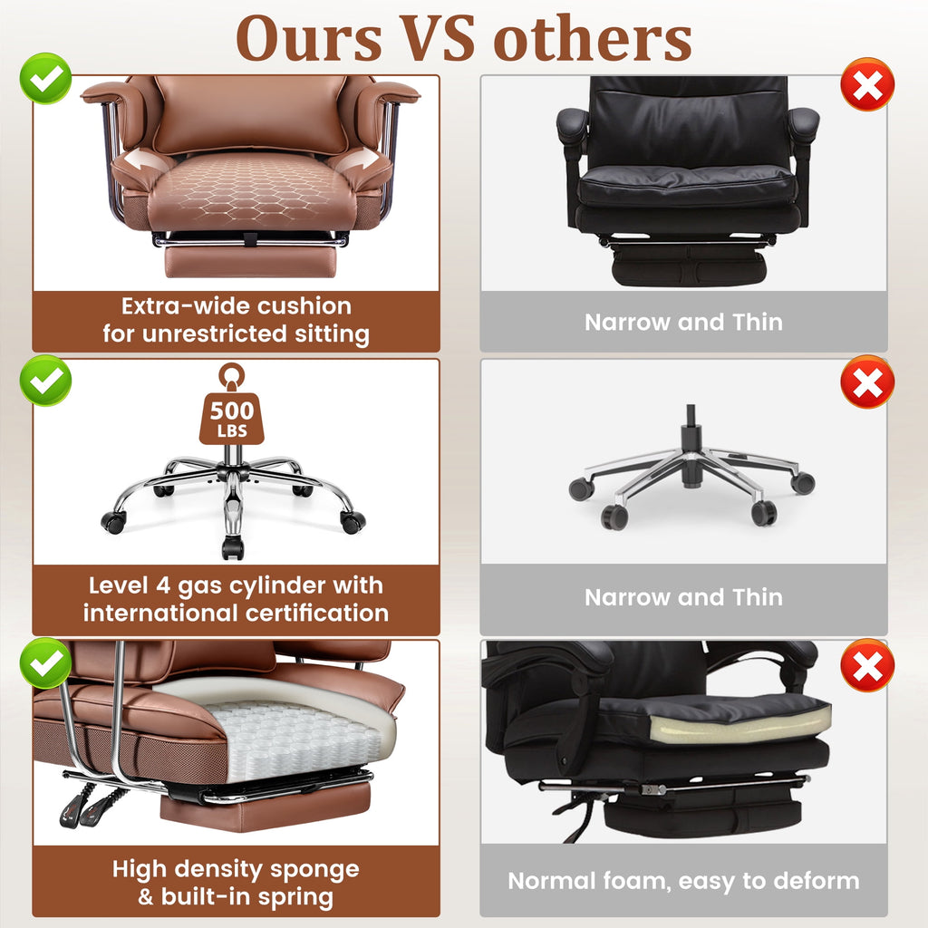 COOLHUT Big and Tall Office Chair 500LBS Wide Seat Ergonomic Computer Desk Chair, PU Leather Executive Office Chair with Footrest, Adjustable Task Chair Lumbar Back Support 8 Hour, Black