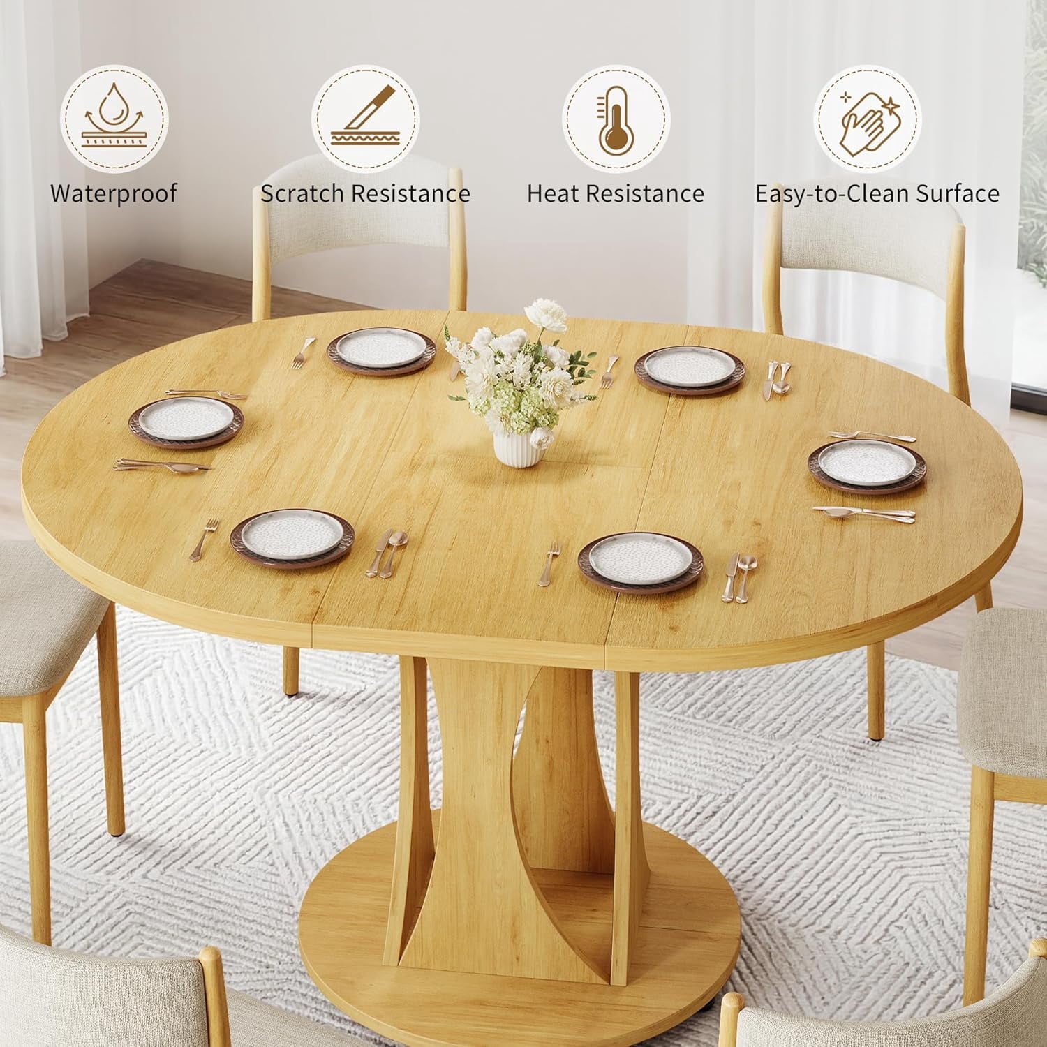 Laisnet 47 Round Dining Table for 4-6, Kitchen Table with Rounded Base for Dining Room Living Room, Black