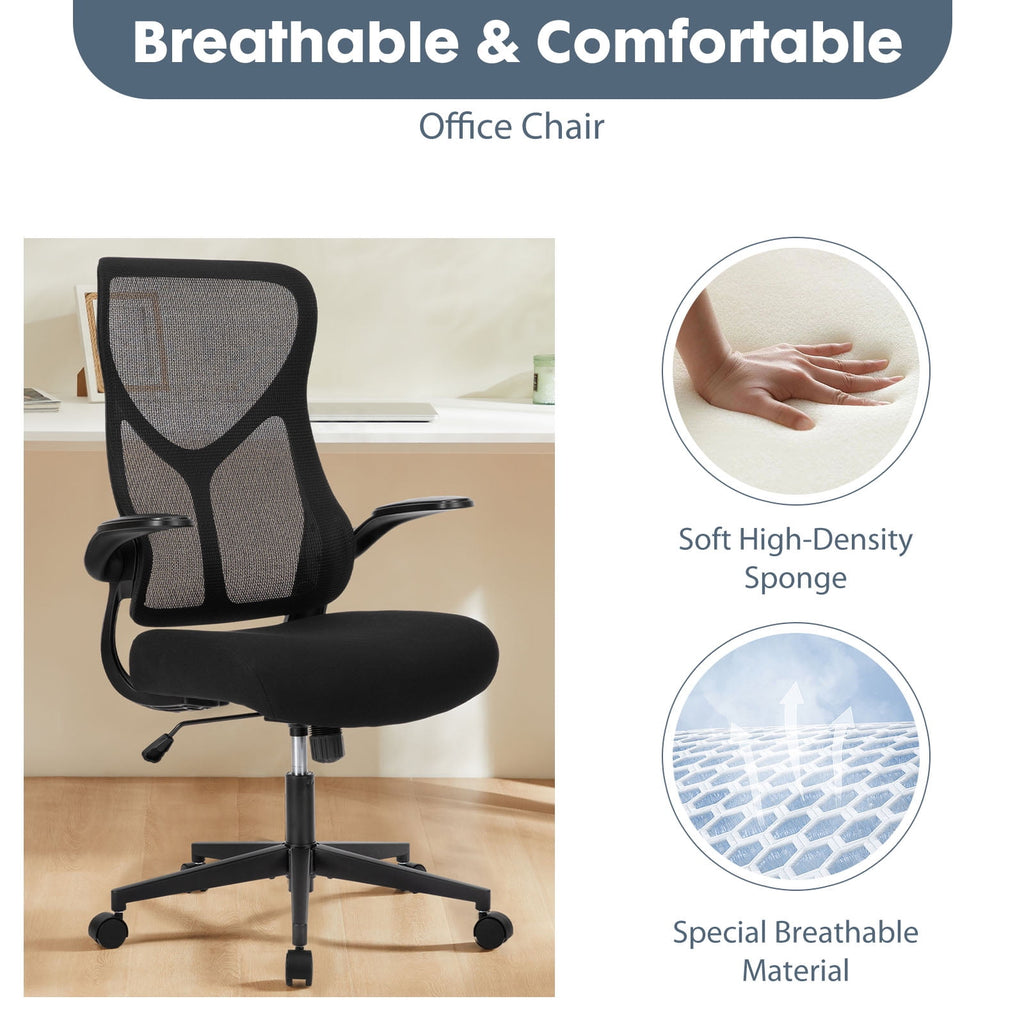 GIANNA Mesh Ergonomic Office Desk Chair, High Back Swivel Computer Chair, With 2D Headrest, Up&Down Lumbar Support, Adjustable Flip-up Armrests, Black