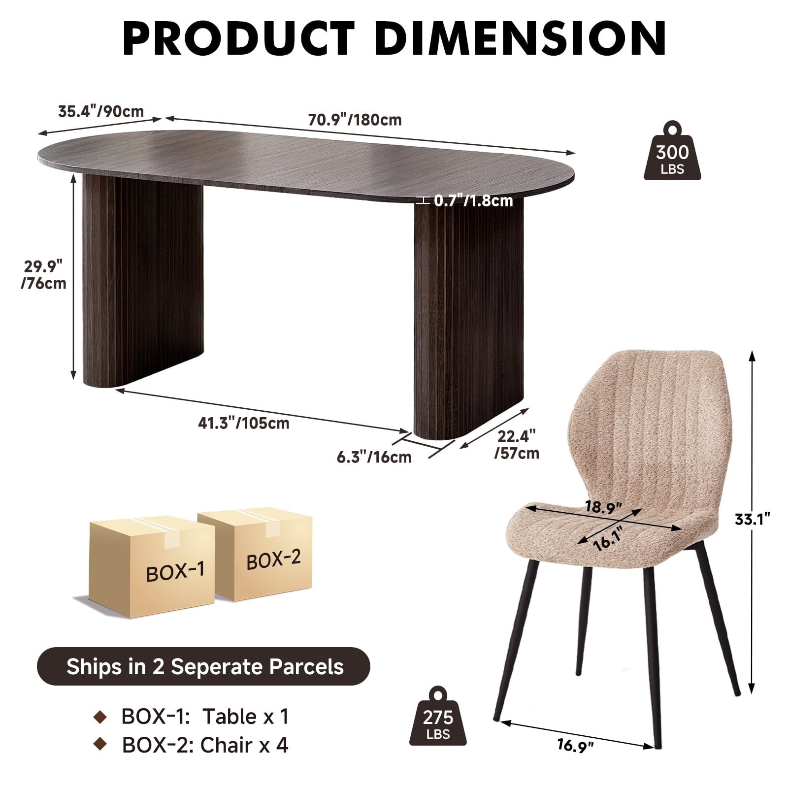 71 Natural Large Dining Table Set for 4 Modern Kitchen Table with Beige Boucle Upholstered Kitchen Chairs Set of 4