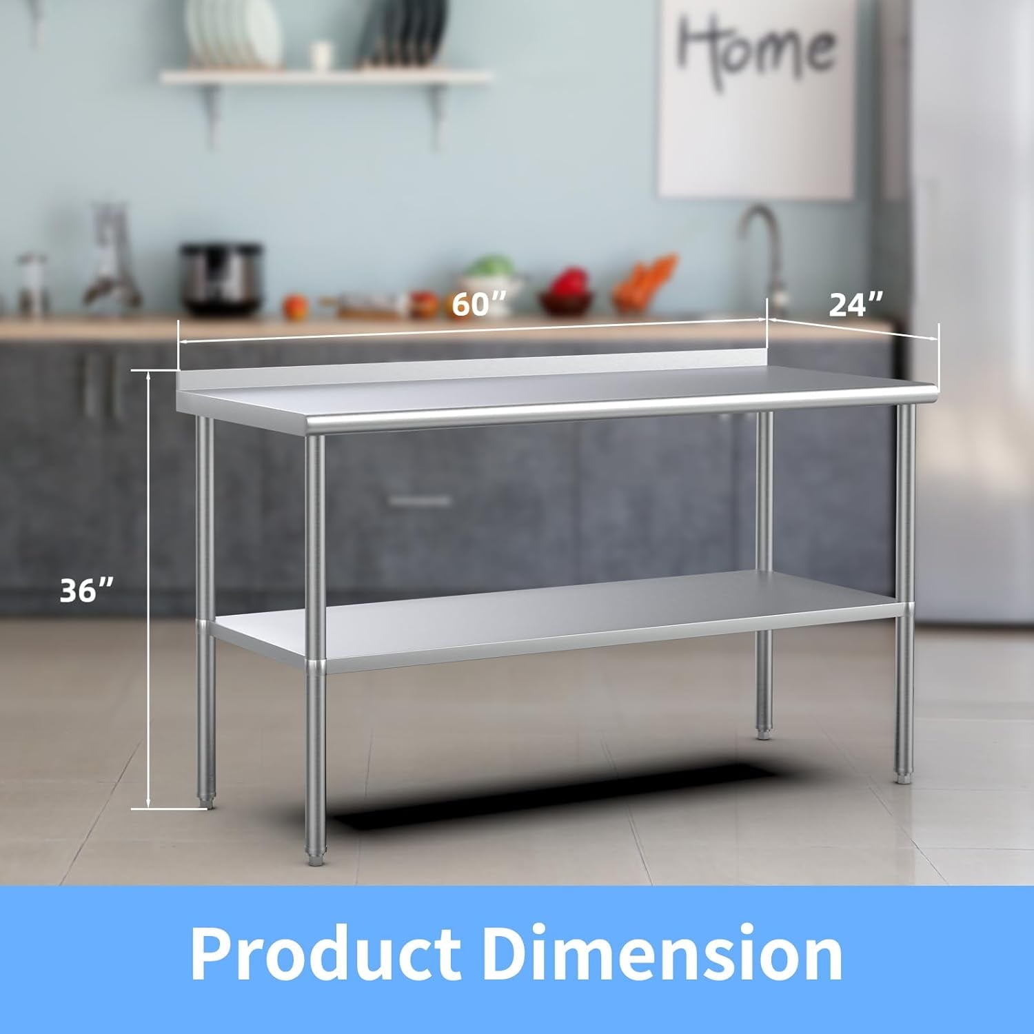 Ktaxon 72 x 24'' Stainless Steel Worktables Workbenches, Commercial Work Table for Prep, with Backsplash, for Kitchen, Restaurant, Home, Hotel