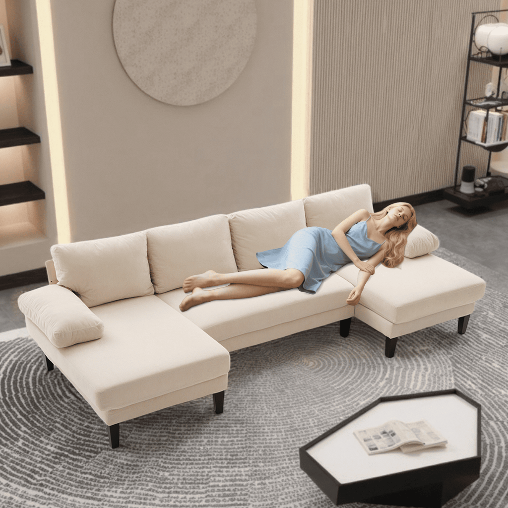 BINBANK L-Shaped Chenille Pull Out Sleeper and Storage Chaise Sectional Futon Sofa Bed with USB, Gray/Beige