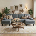 edx 99 U-Shaped 6 Seat Sofa Couch for Living Room, Linen Fabric Sofa Bed with Removable Pillows for Home and Apartment (Fabric, Dark Grey)