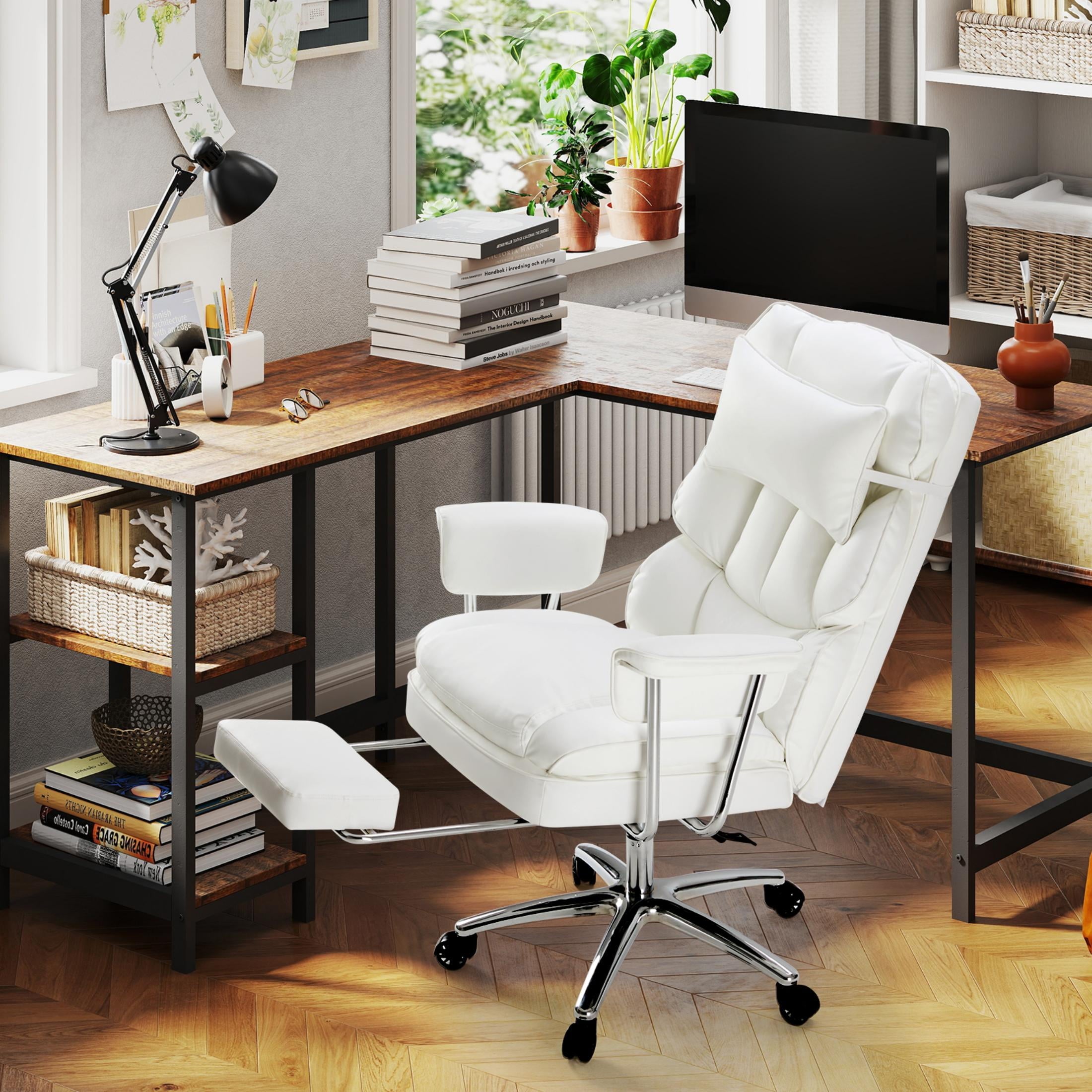 edx Executive Home Office Desk Chair, Ergonomic Big Tall High Back with Footrest & Lumbar Support, Reclining Comfy PU Leather Computer Gaming Chair with Swivel Wheels, Height Adjustable, Black