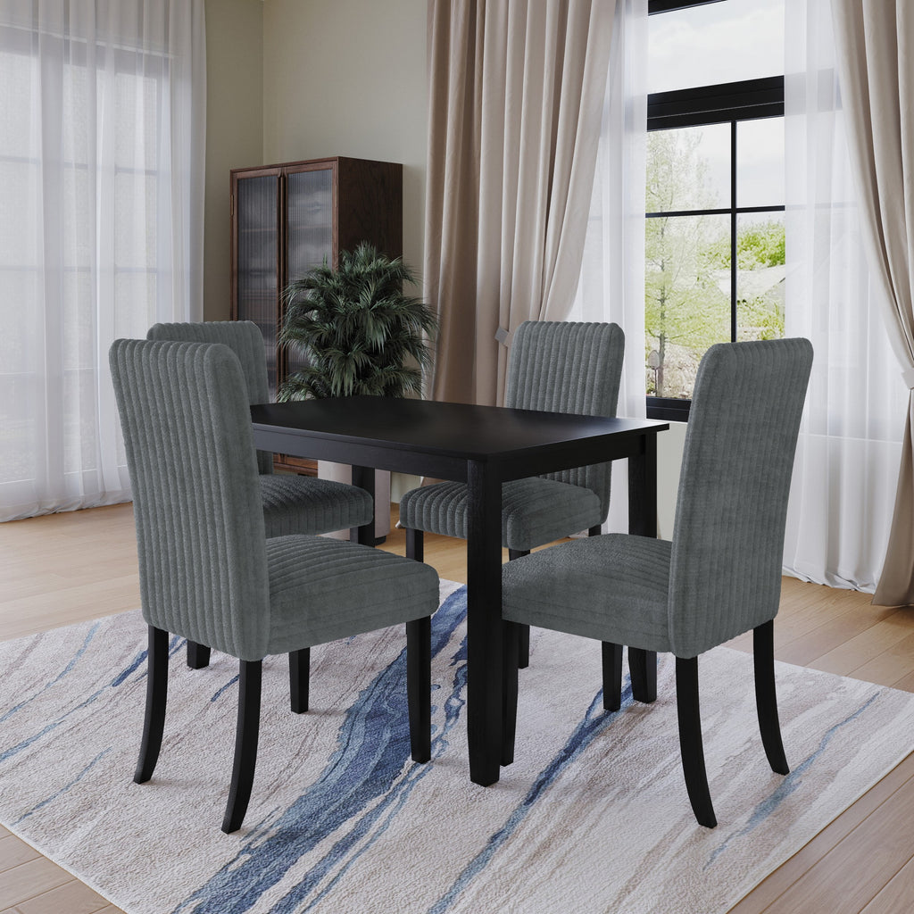 Home Design Guymon 5-Piece Dining Set with 1 Rectangular Table and 4 Slat-Back Cushioned Chairs, Black/Light Beige, Modern Style, Space-Saving