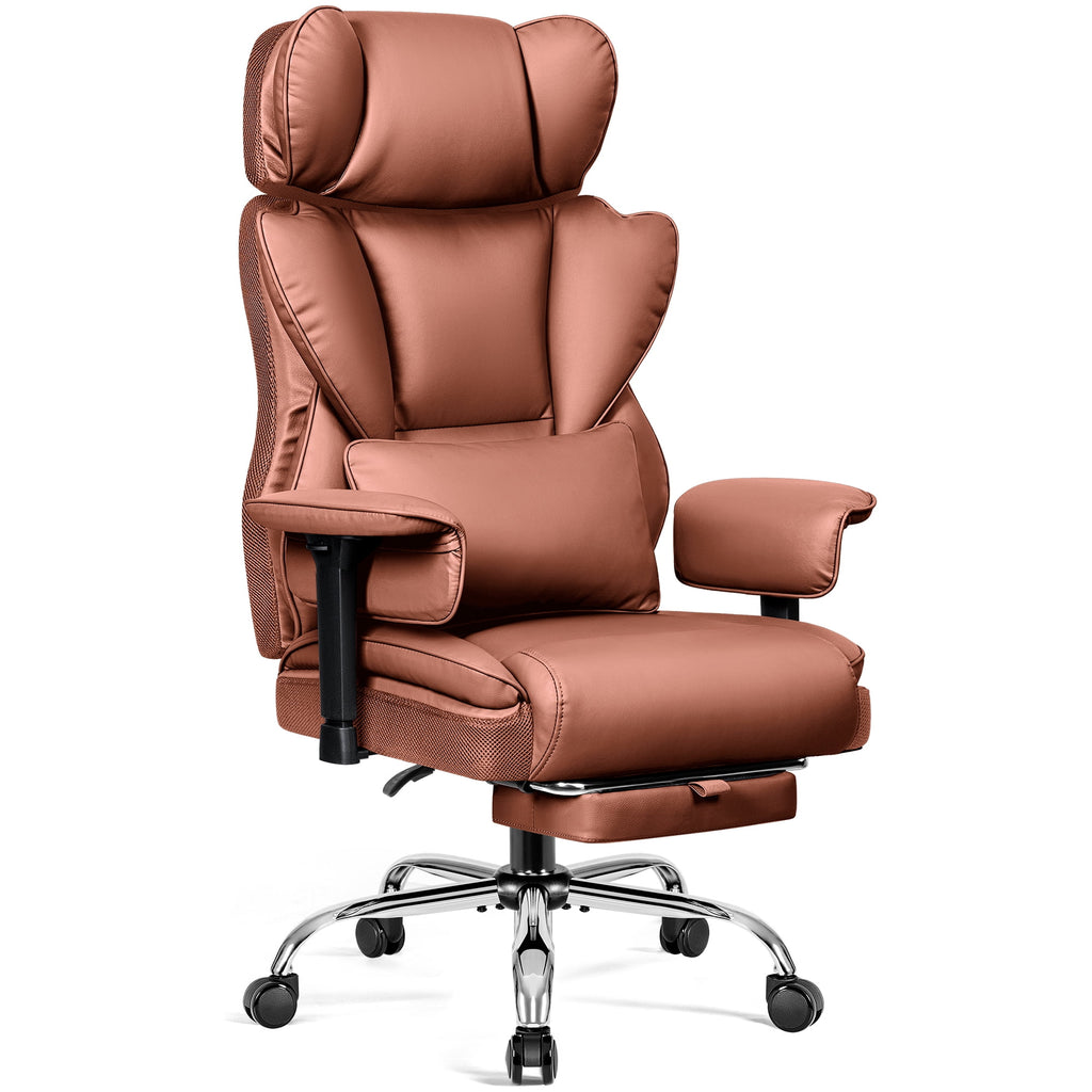 COOLHUT Big and Tall PU Leather Office Chair with Adjustable Headrest & Footrest, Executive Computer Desk Chair with 3D Adjustable Padded Armrest, Ergonomic Office Chair with Lumbar Support, Black