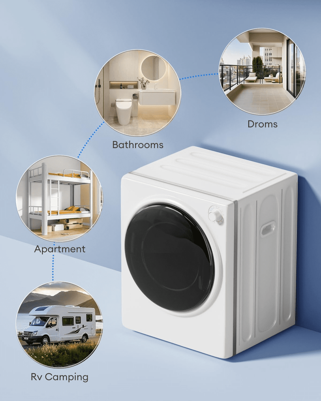 DISHUP 2.6 Cu.Ft Portable Clothes Dryer, 10 lbs Compact Dryer with Stainless Steel Tub, Electric Dryer for RV, Home, Apartment, White