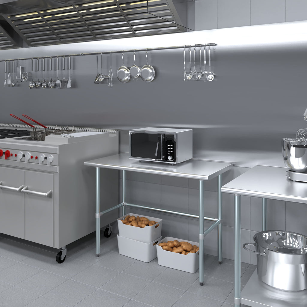 AmGood 36 Long x 30 Deep Stainless-Steel Work Table with Open Base and Wheels, Mobile Metal Table