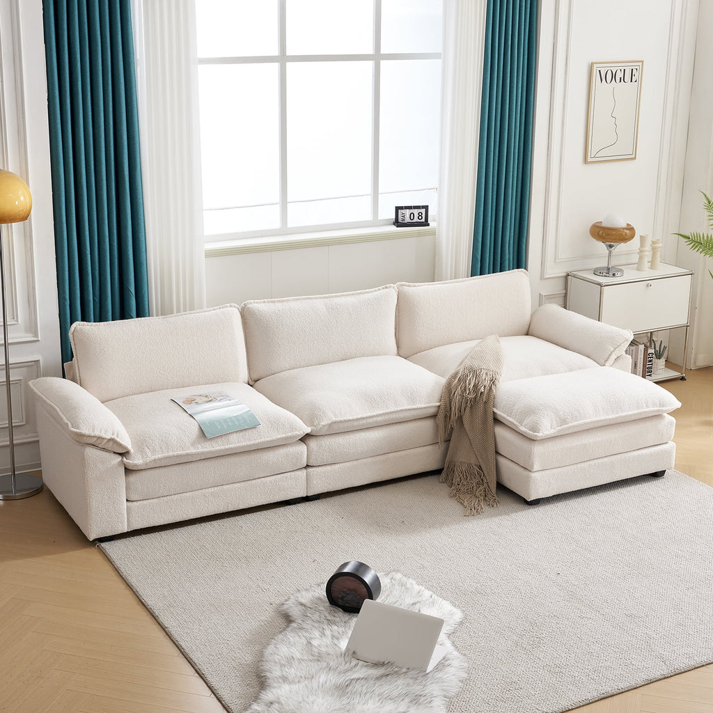 Ktaxon Sectional Sofa L Shaped Couch with Chaise Living Room Sleeper Set, 2 Seats with Chenille and Double Layer Cushions 86 W Beige