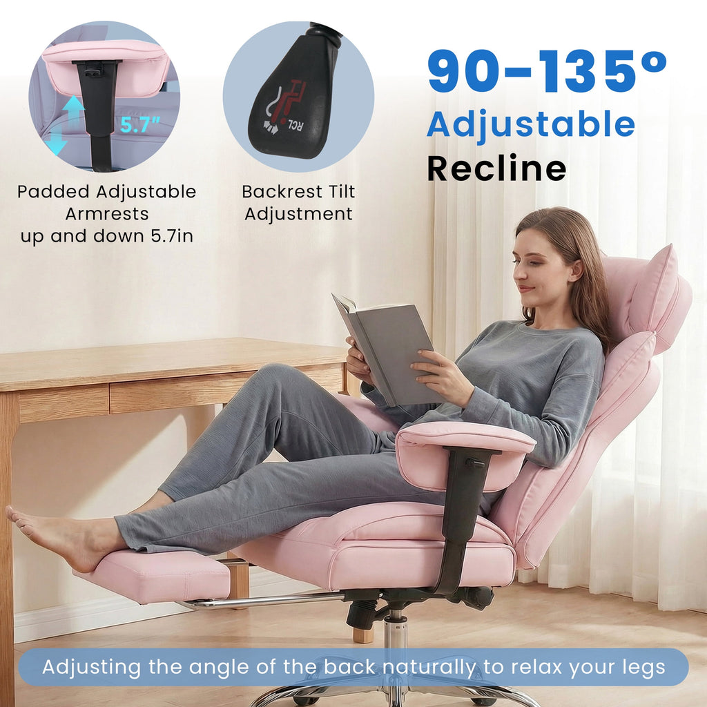 edx Executive Home Office Desk Chair, Ergonomic Big Tall High Back with Footrest & Lumbar Support, Reclining Comfy PU Leather Computer Gaming Chair with Swivel Wheels, Height Adjustable, Black