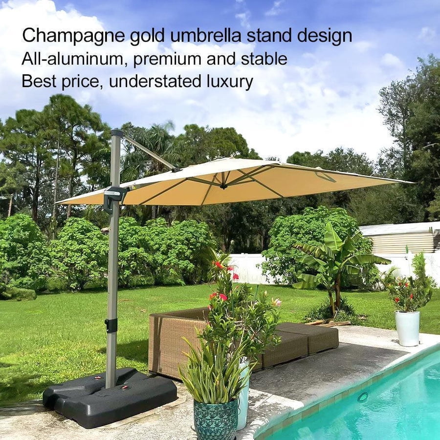PURPLE LEAF Patio Umbrella with Base Included, 10ft Outdoor Aluminum Cantilever Umbrella with 360° Rotation, Aluminum Large Offset Umbrella for Outdoor Garden Pool, Beige