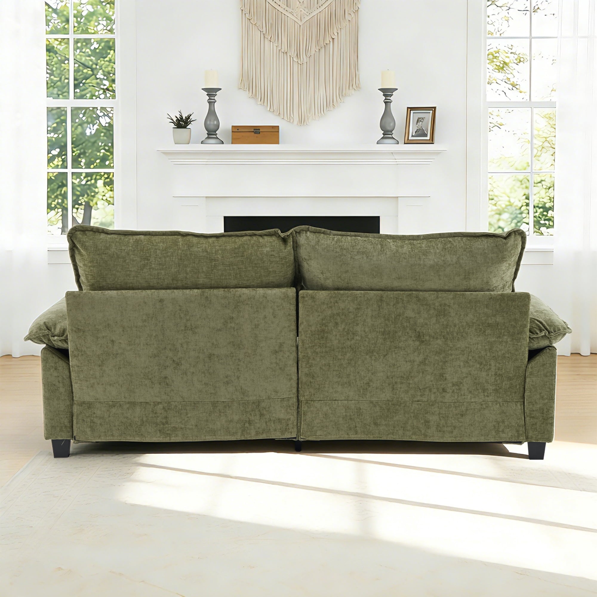 Ktaxon Sectional Sofa L Shaped Couch with Chaise Living Room Sleeper Set, 2 Seats with Chenille and Double Layer Cushions 86 W Beige