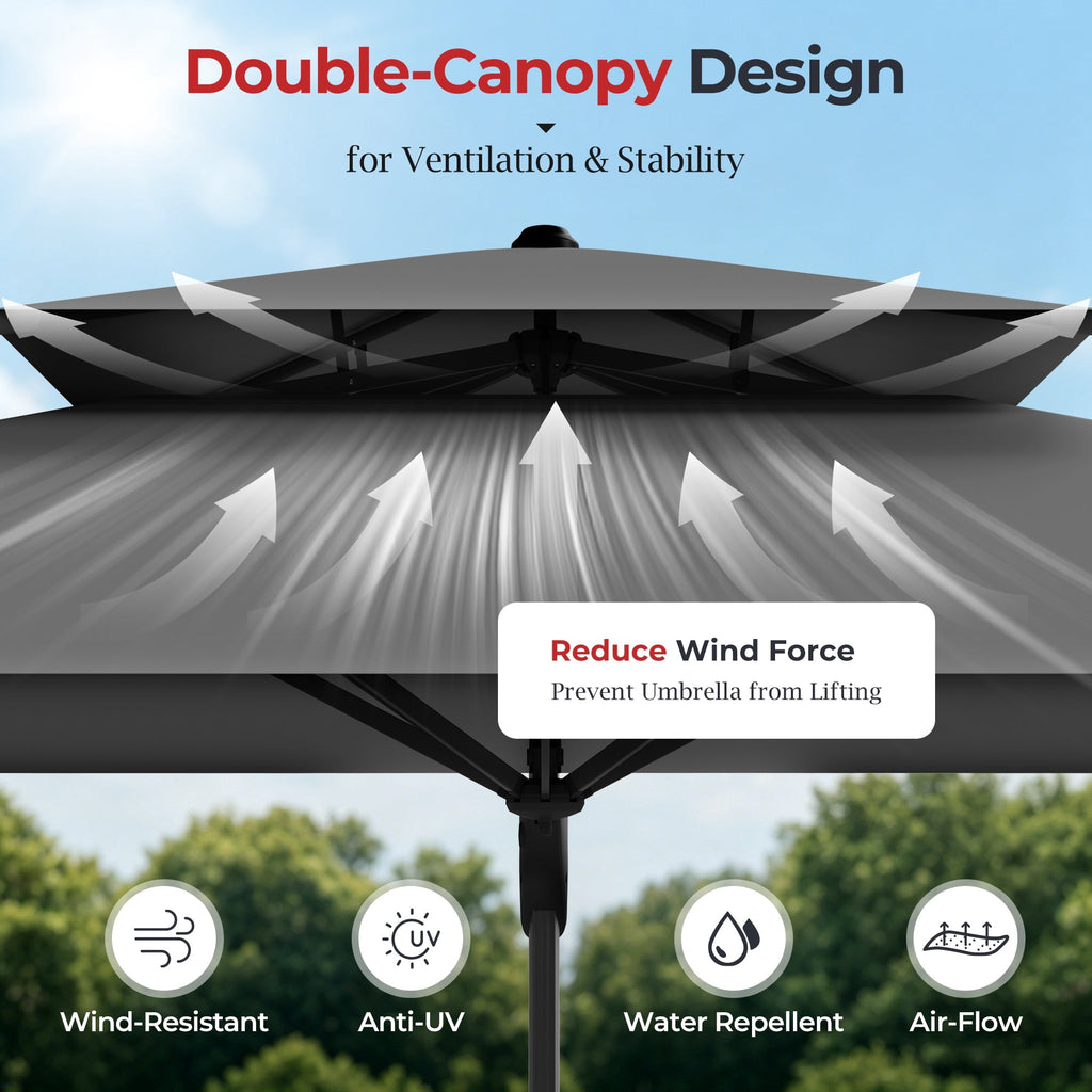 Alpha Joy 12x9ft Outdoor Patio Umbrella Large Rectangle Offset Cantilever Double Umbrella with 360°Rotation, Beige