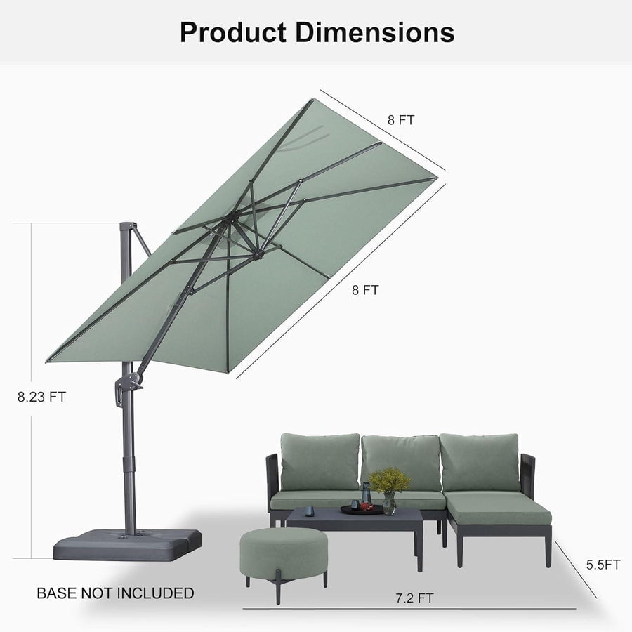 PURPLE LEAF 10' X 13' Rectangle Cantilever Umbrella with Base Outdoor Large Aluminum Patio Umbrella with 3-Year Fade Resistance Recycled Fabric and 360-degree Rotation for Deck Pool, Graphite Grey