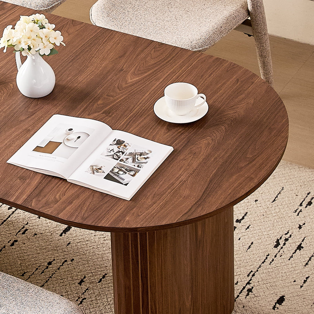 71 Natural Large Dining Table Set for 4 Modern Kitchen Table with Beige Boucle Upholstered Kitchen Chairs Set of 4