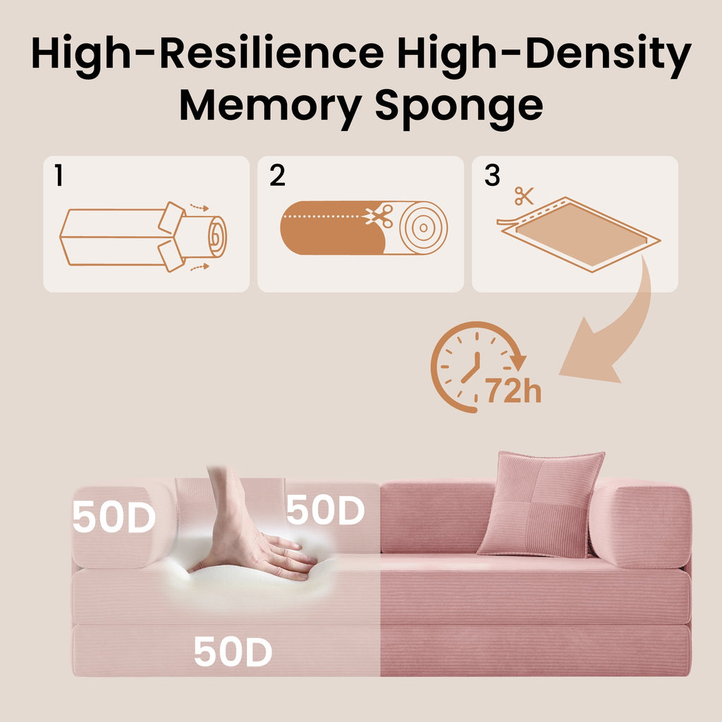 BELHOME 5-in-1 Convertible Sofa Bed, 78.8 Sleeper Sofa Boneless Couch with Side Pockets, Folding Floor Sofa Compression Sofa for Living Rooms No Assembly Required