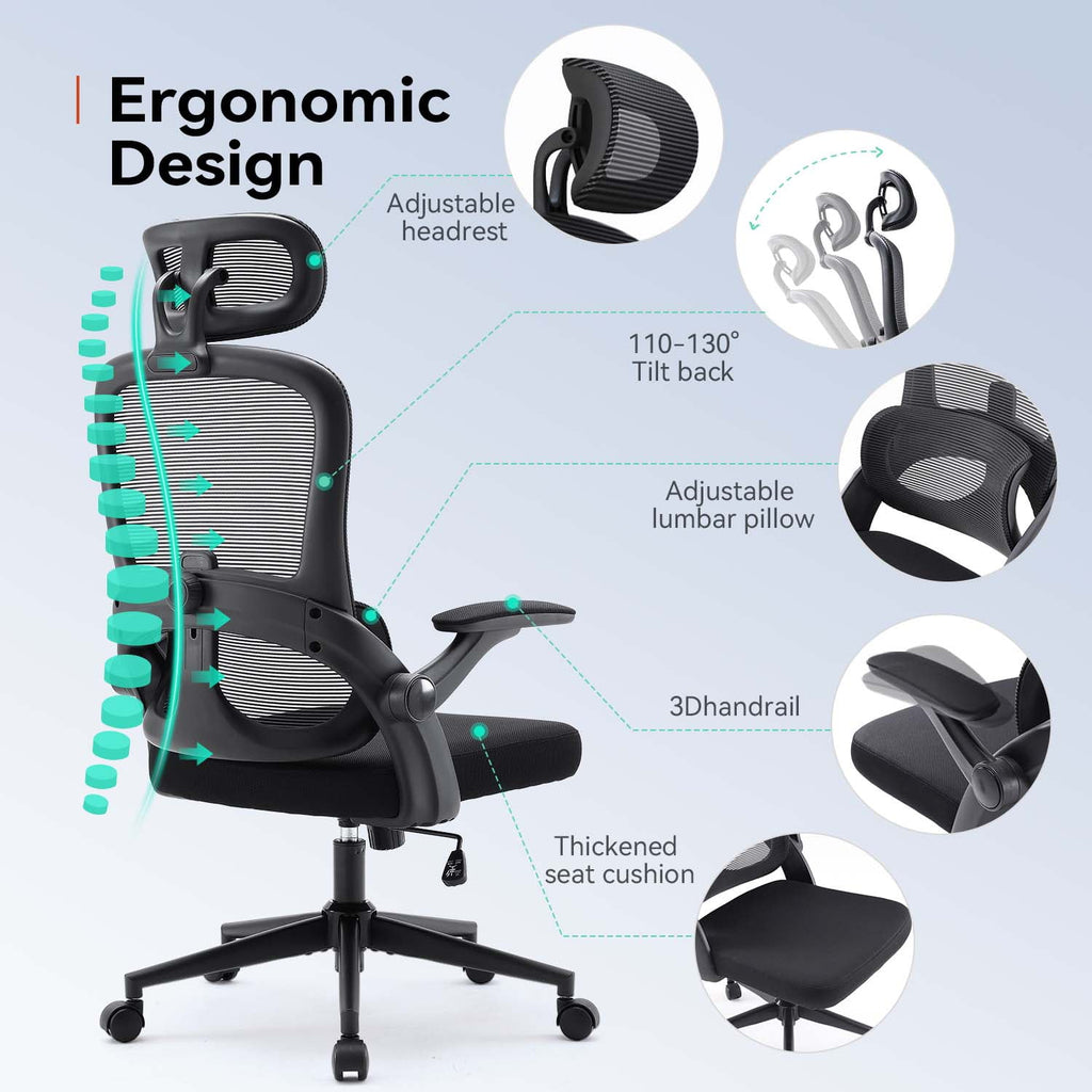 Sihoo Ergonomic Office Chair with Adjustable Lumbar Support, Mesh Backrest, 3D Armrests, 2D Headrest, Tall Seat, Recline