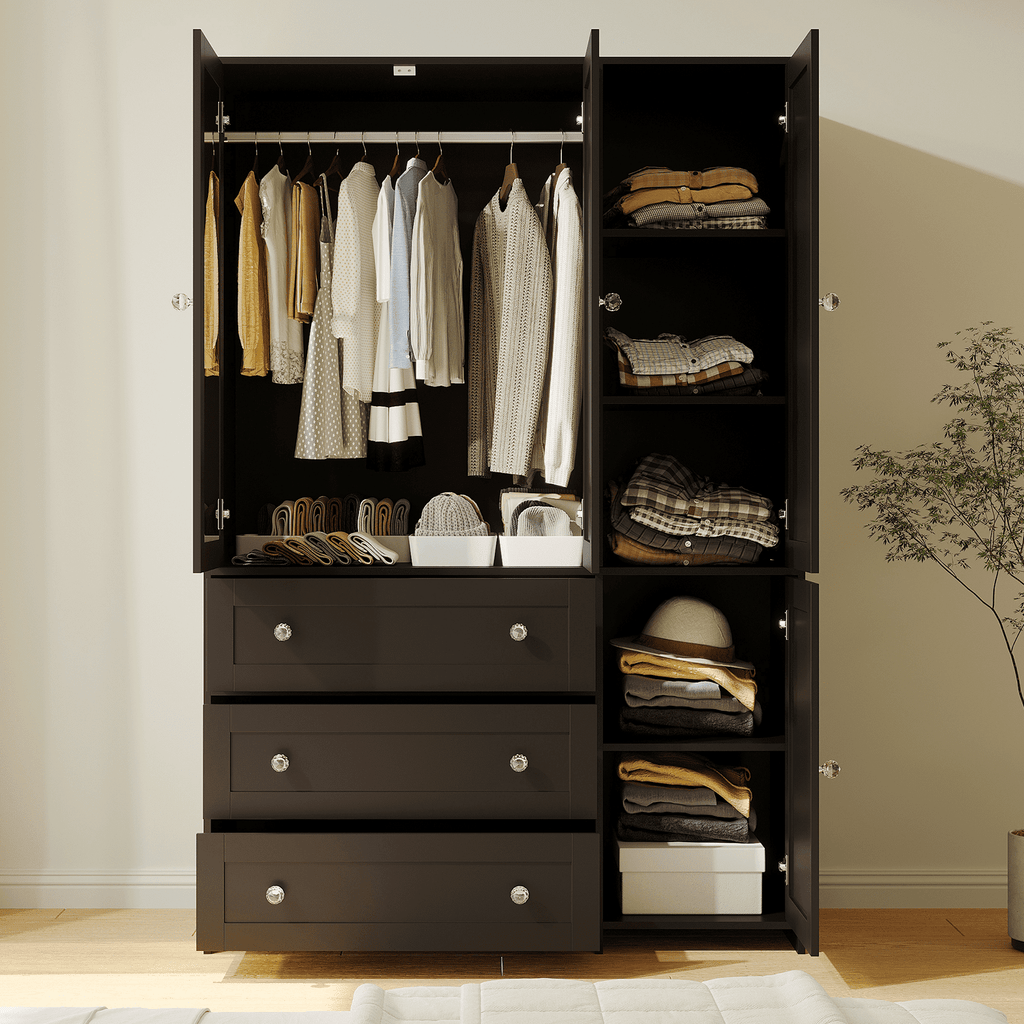 Richya Wardrobe Closet Armoire Storage Cabinet 3 Doors with Hanging Rod for Hanging Clothes Bedroom Large Capacity Tall Freestanding Armoire Organizer with Shelves particle board