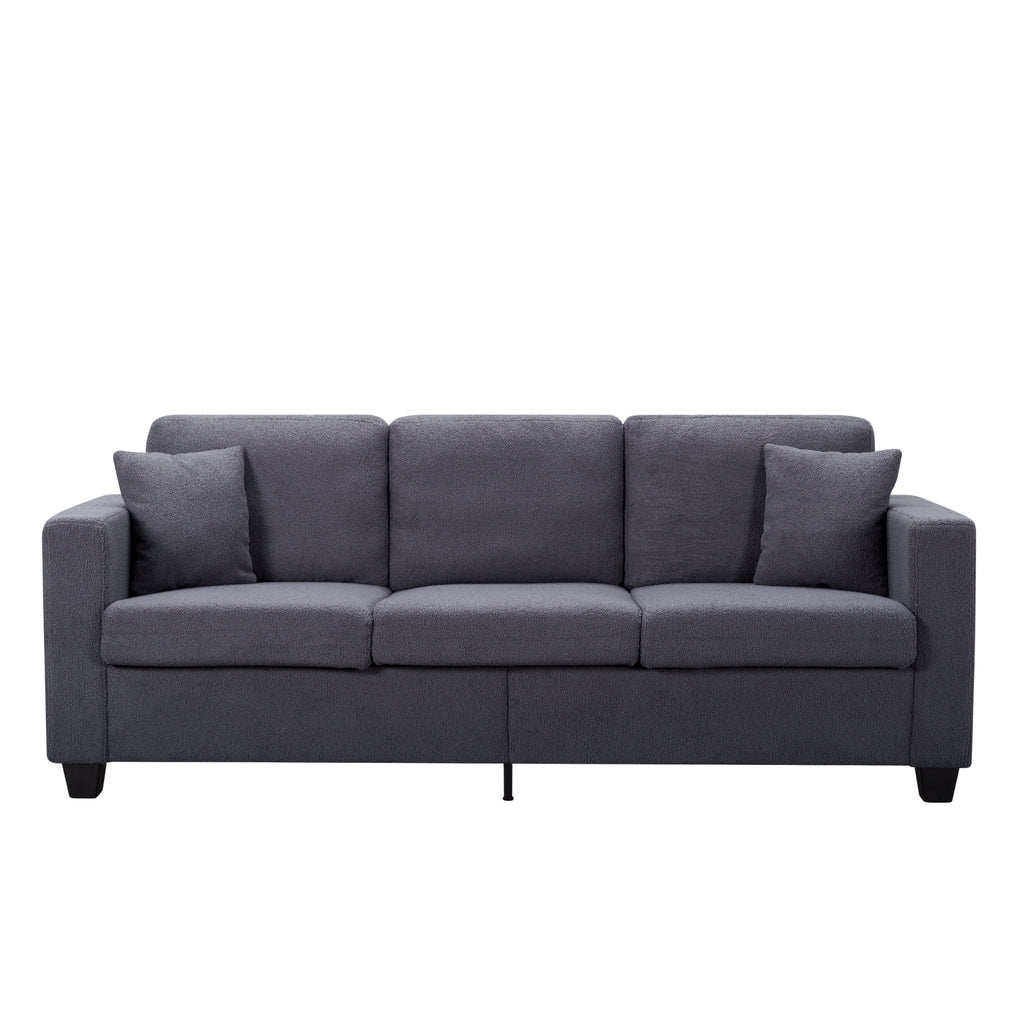 Gewnee 86.6 Modern Sofa Couch,Teddy Velvet 3 Seaters Comfy Couch with Deep Seat for Living Room,2 Pillows,Beige