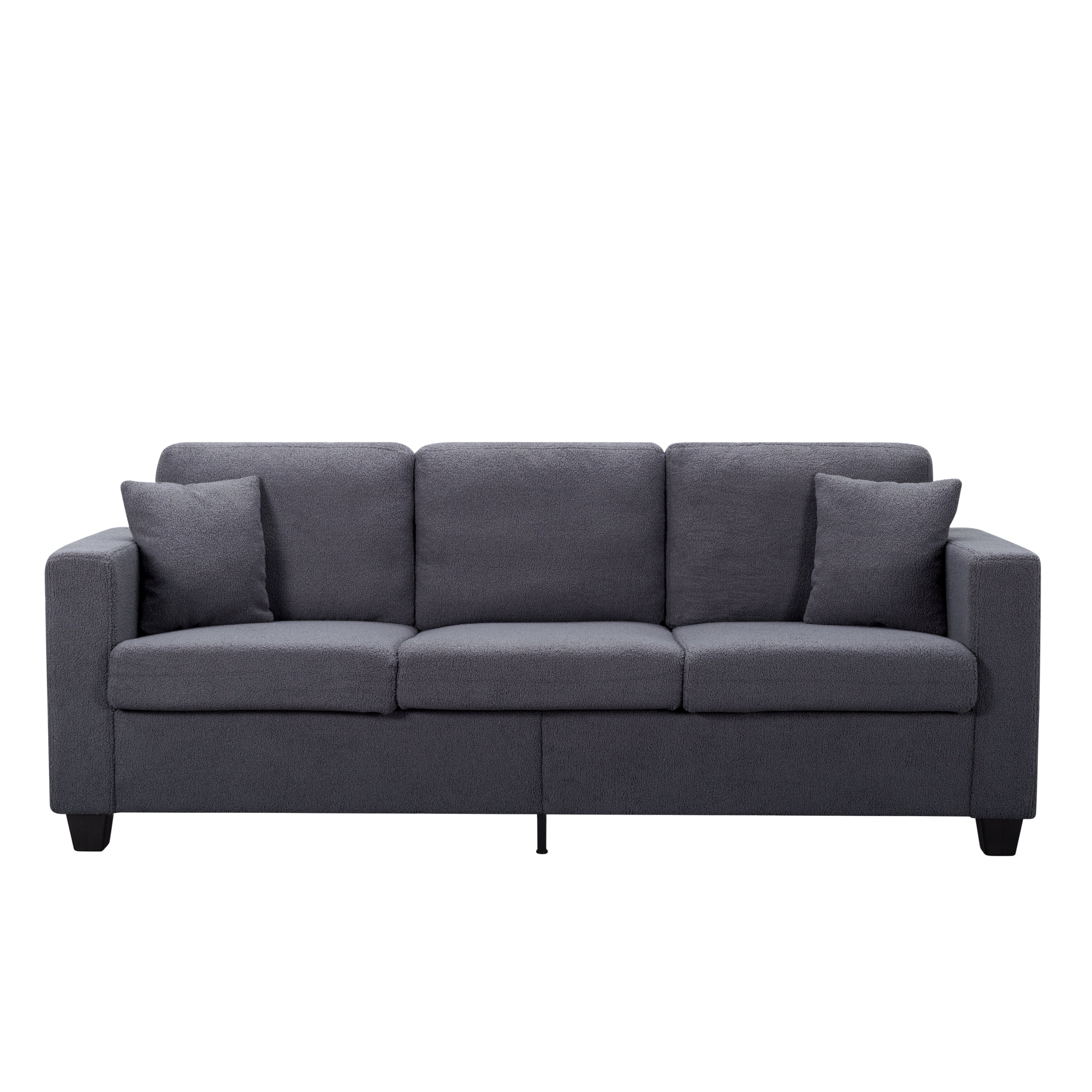 Gewnee 86.6 Modern Sofa Couch,Teddy Velvet 3 Seaters Comfy Couch with Deep Seat for Living Room,2 Pillows,Beige