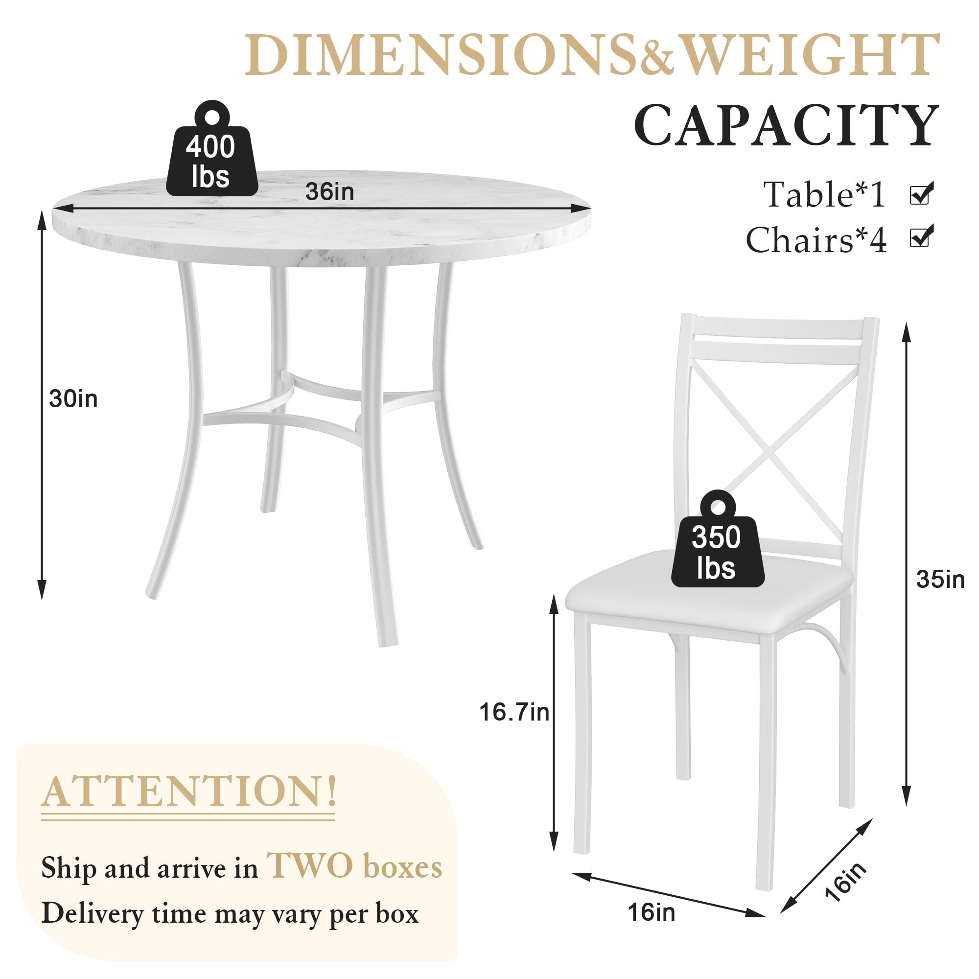 VECELO 5-Piece Dining Table Set, Modern Faux Marble Table and 4 Upholstered Chairs Set for 4, Round Dining Room Table Set for Small Space, Breakfast Nook, Apartment, Black