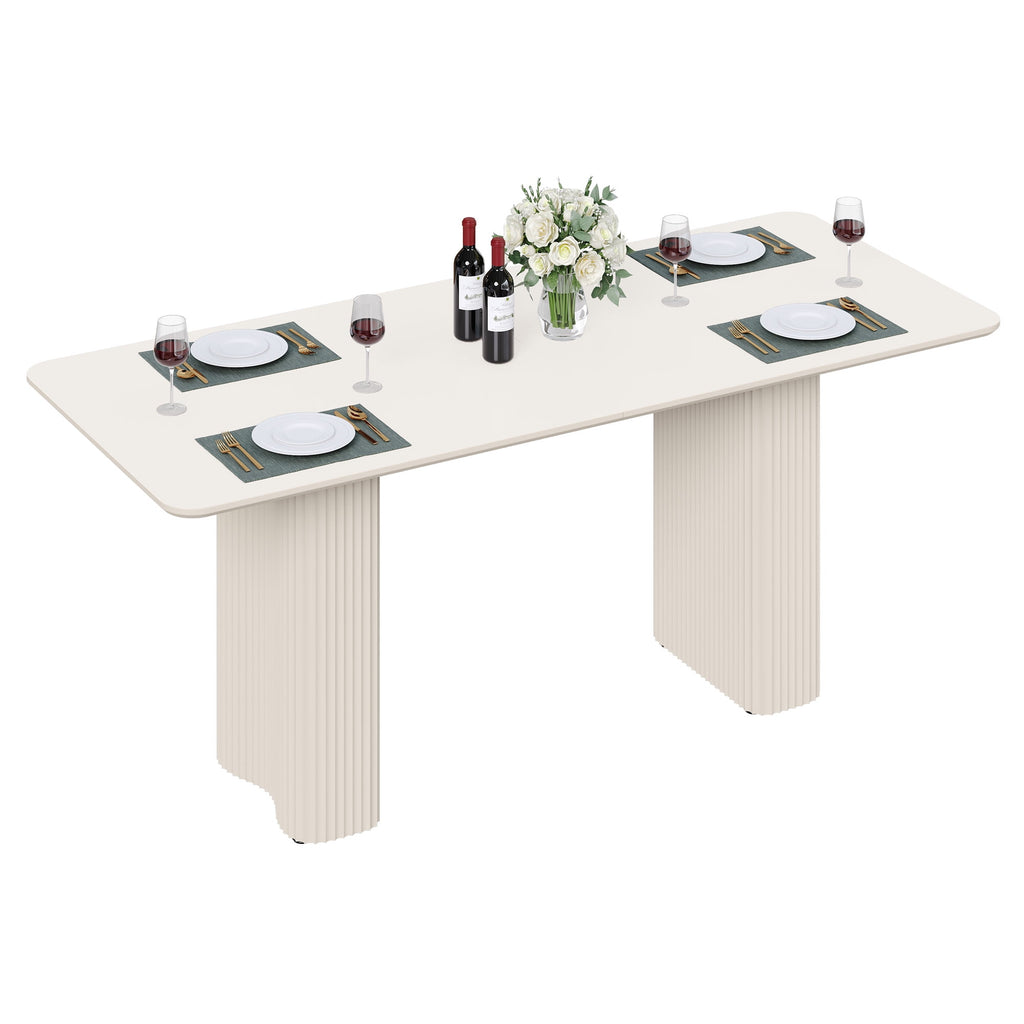 Dextrus 63  Modern Dining Table with Curved Wave Legs, Cream White Rectangular Kitchen Table for 4-6 Person, Dining Room Table for Gathering, Kitchen, Dining Living Room
