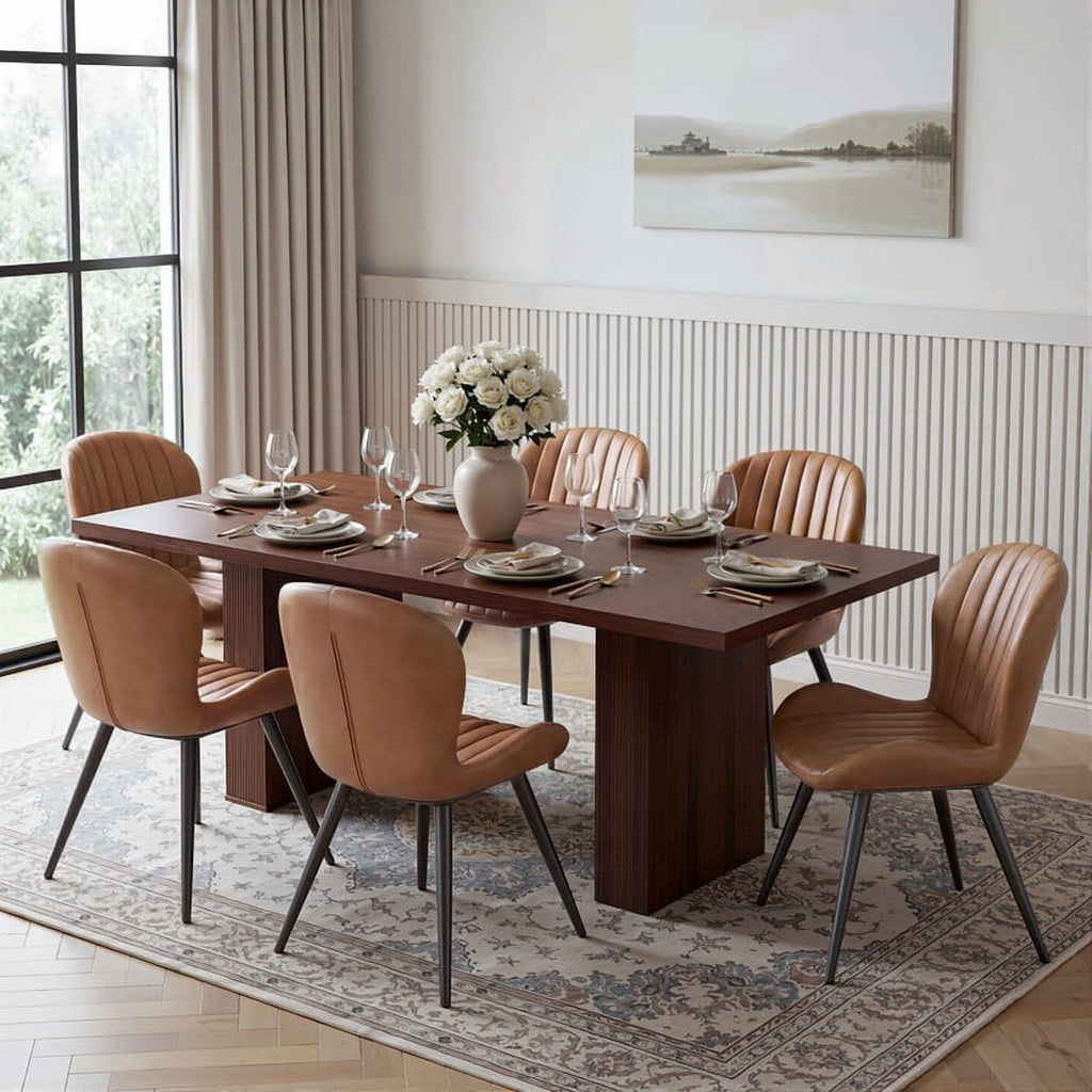Hawsaiy Dining Table Set for 4, 78 Farmhouse Dining Table with 4 Upholstered Dining Chairs, Large Kitchen Table Set with Modern Shell Back Chairs & Metal Legs for Dining Room(Walnut + Black)