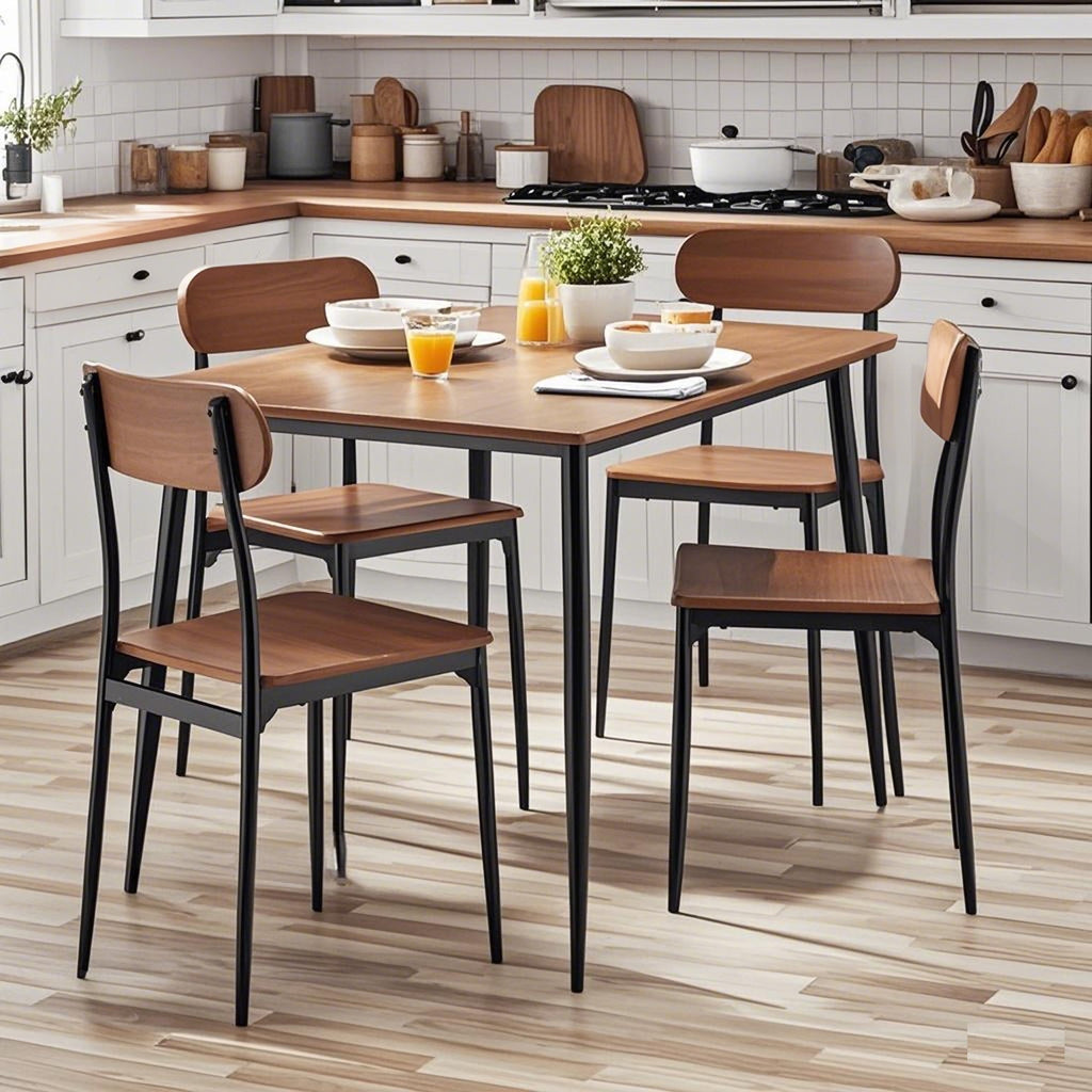 Mainstays 5-Piece Modern Wood & Metal Dining Room Set, Walnut Color for Indoor