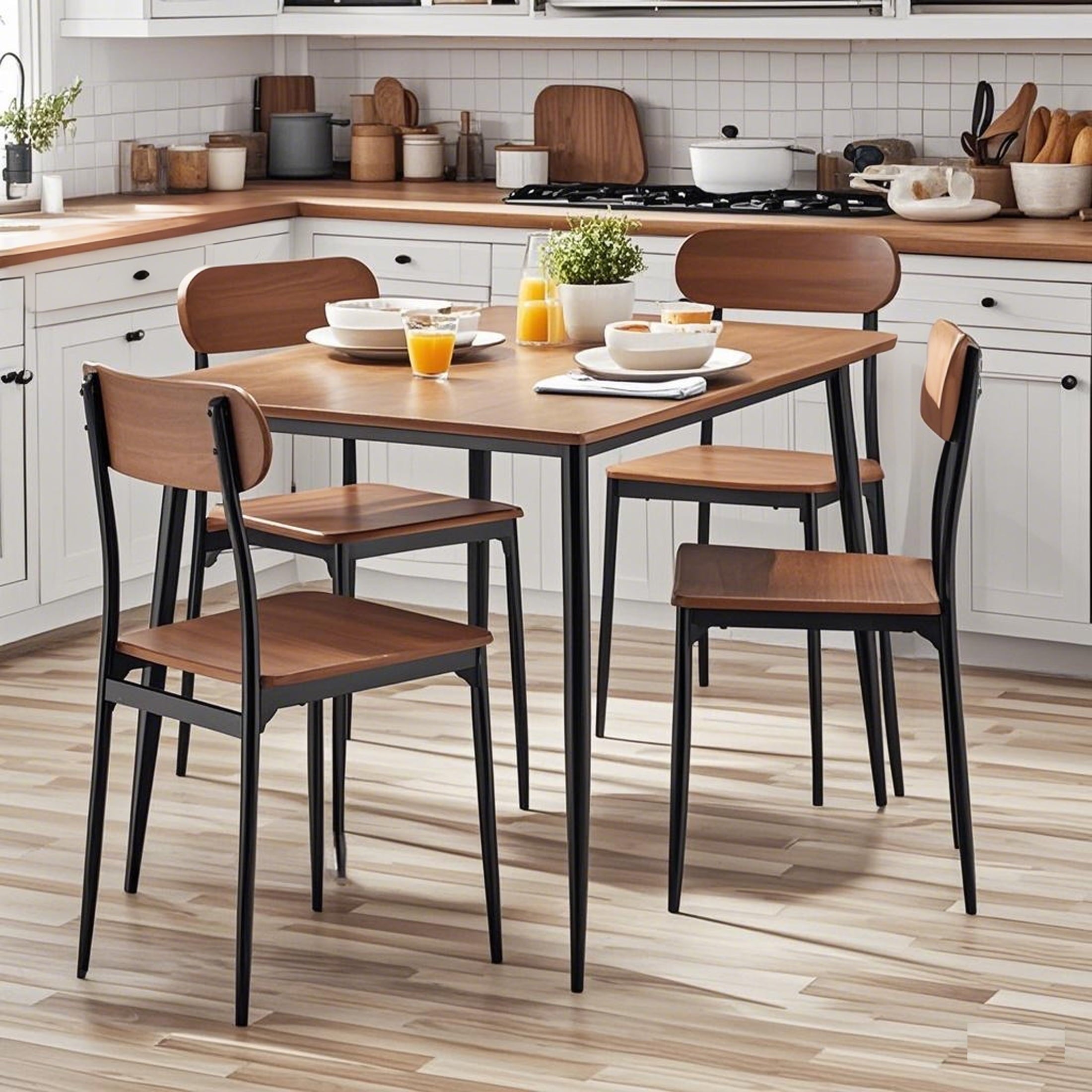 Mainstays 5-Piece Modern Wood & Metal Dining Room Set, Walnut Color for Indoor