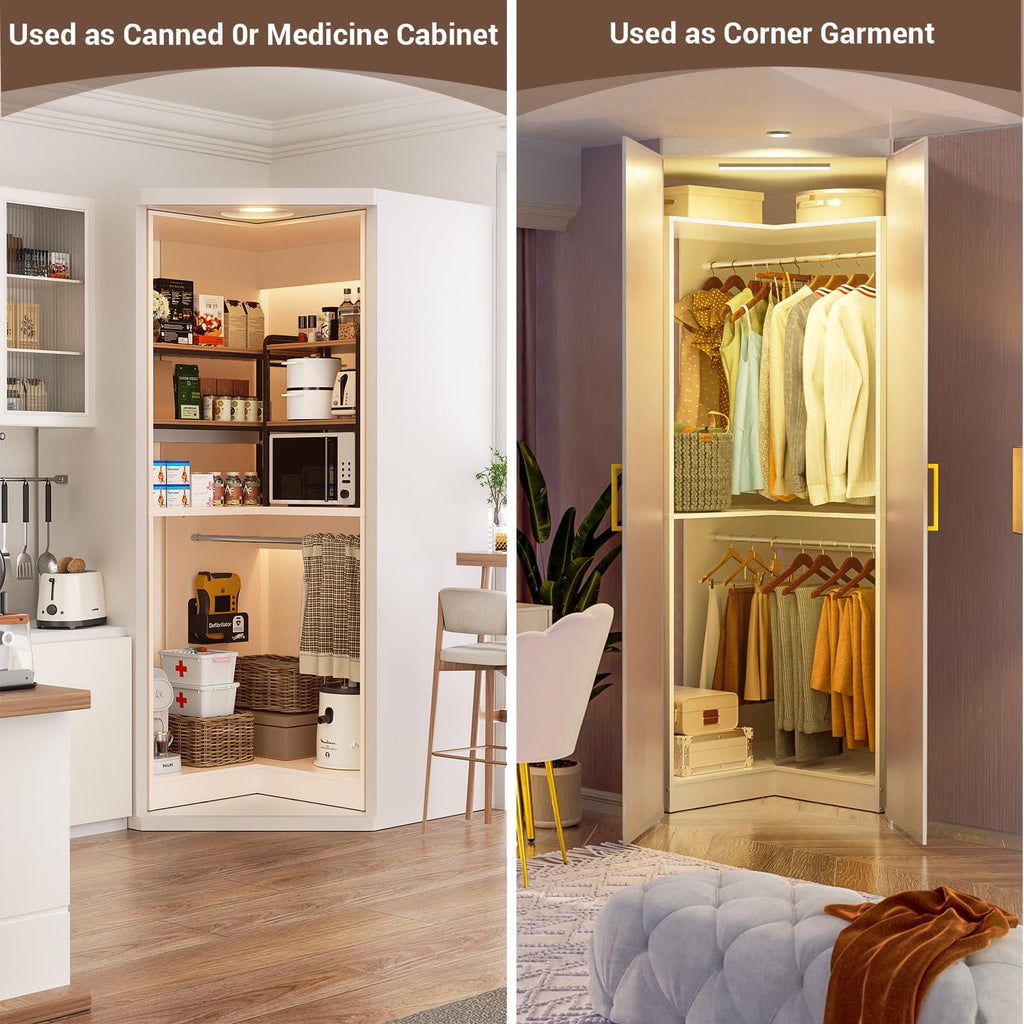 Homieasy 32'' W Corner Closet System with Hanging Rod, White