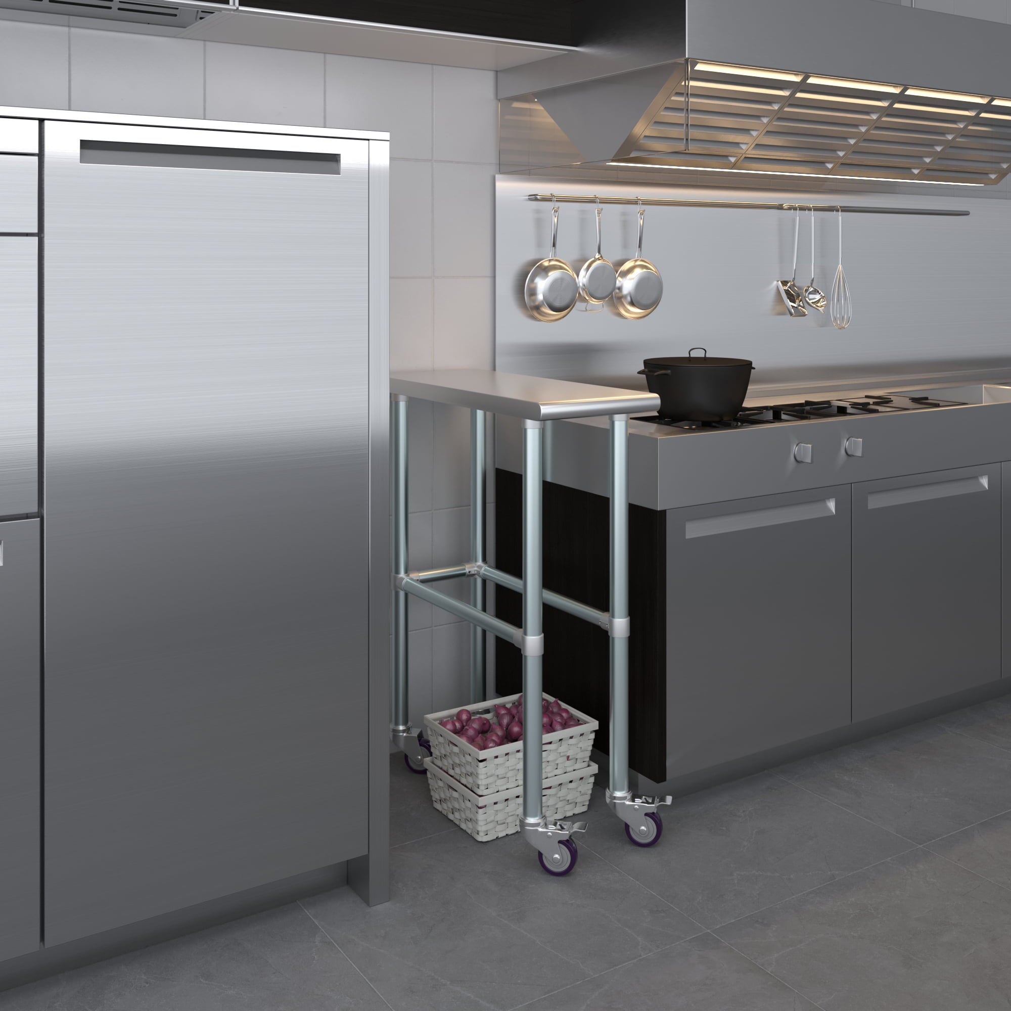 AmGood 36 Long x 30 Deep Stainless-Steel Work Table with Open Base and Wheels, Mobile Metal Table
