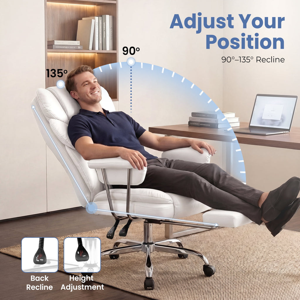 CELTOSS Executive Office Chair 400LBS, High Back Computer Chair with Arms and Footrest, Ergonomic Desk Chair with Lumbar Support, 90–135° Reclining Office Chairs for Home Work, Fabric Blue